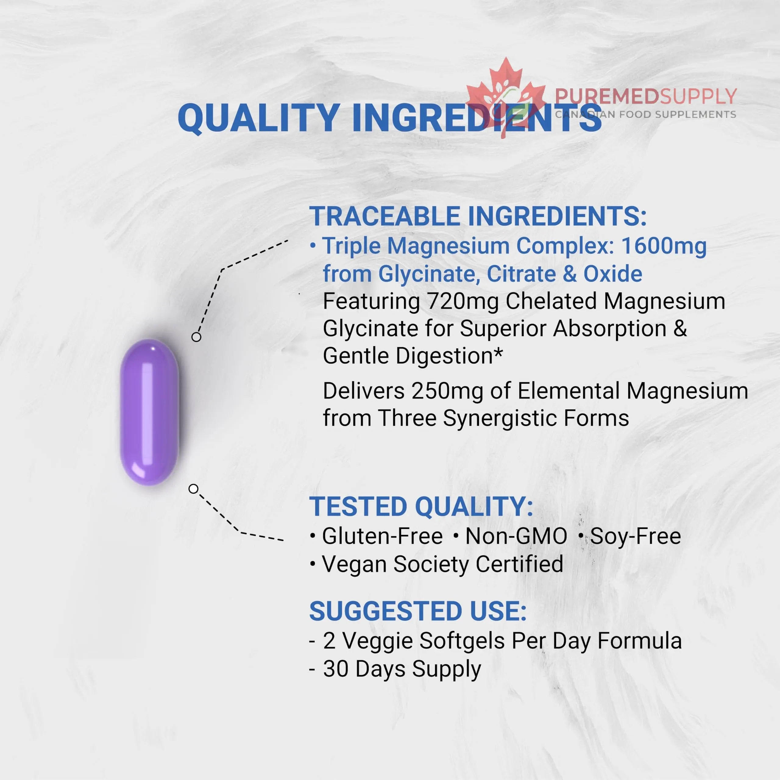 Naturalis Vegan Triple Magnesium Complex | Chelated Glycinate, Citrate & Oxide 1600mg Delivers 250mg Elemental Magnesium | Easily Absorbed for Stress, Muscle, Heart, Bone Support* | 60 Softgels Naturalis buy supplements canada