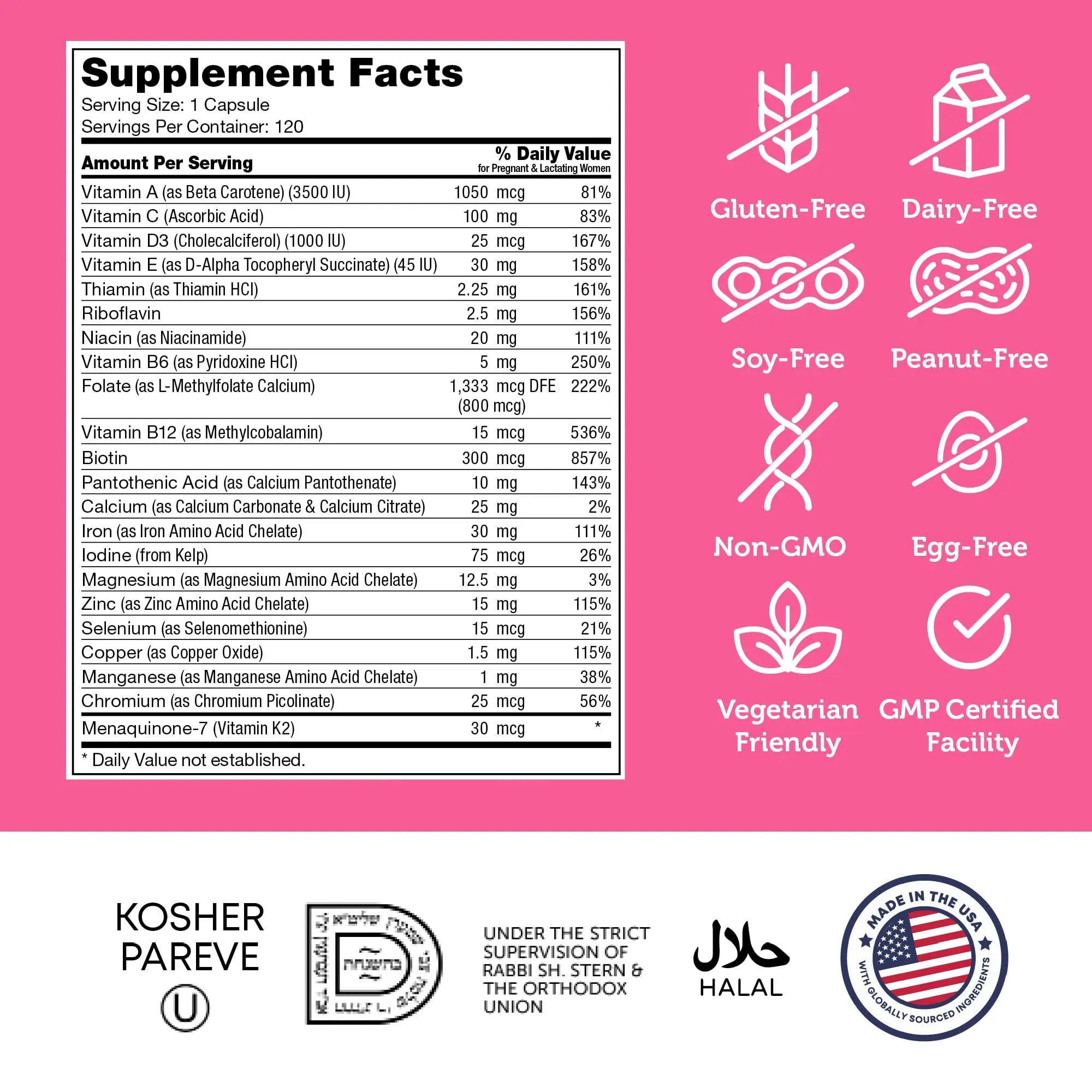 Zahler - Total One Prenatal Vitamins for Women (120 Count) Daily Multi Vitamin Prenatals with Folic Acid, Iron, Zinc Zahler buy supplements canada