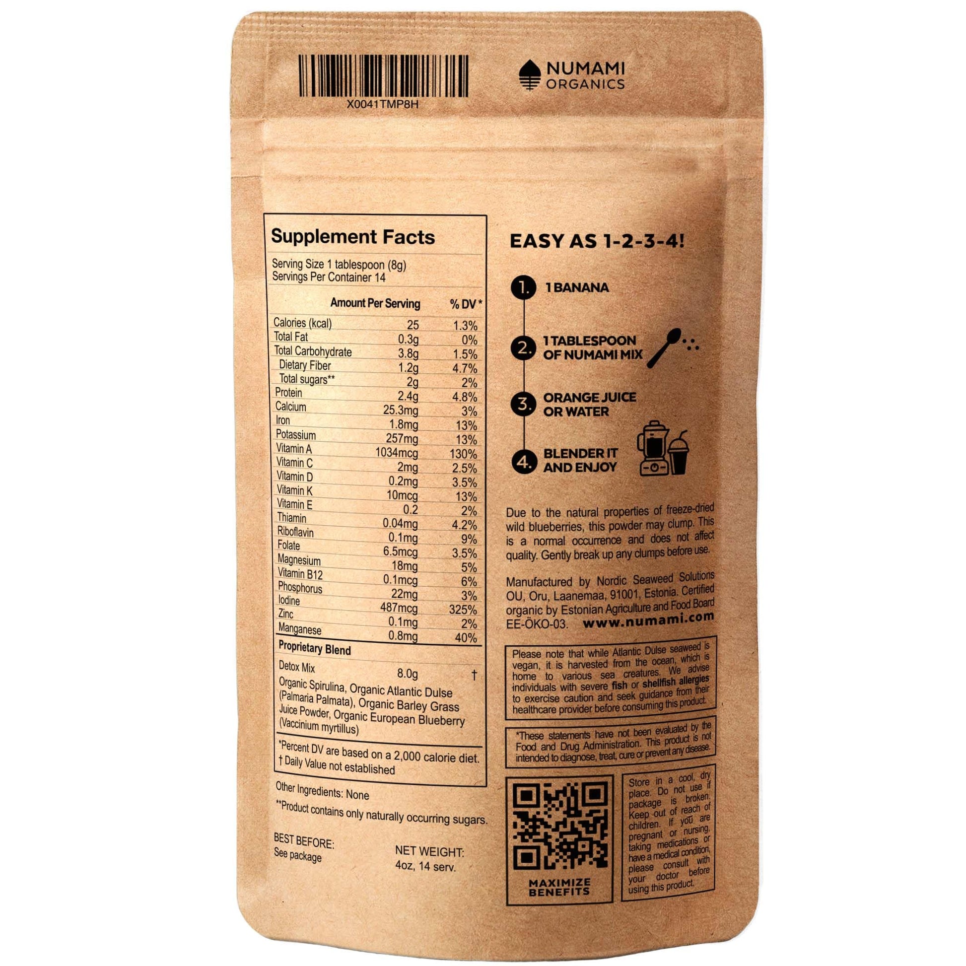 Numami Organic Detox Blueberry Smoothie Powder with Healthy Spirulina, Atlantic Dulse Numami buy supplements canada