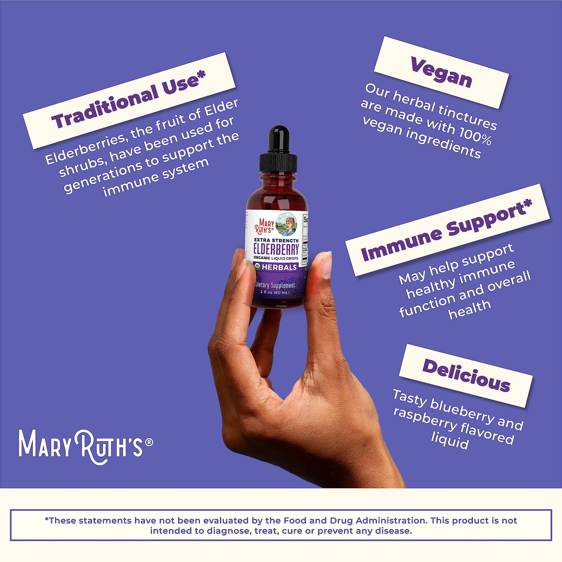 MaryRuth Organics Elderberry Syrup Extra Strength, USDA Organic Elderberry, Sugar Free Adults & Kids Immune Support Supplement for Ages 1+, Clean Label Project Verified®, Vegan, Gluten Free, 2 Fl Oz MARYRUTH'S buy supplements canada