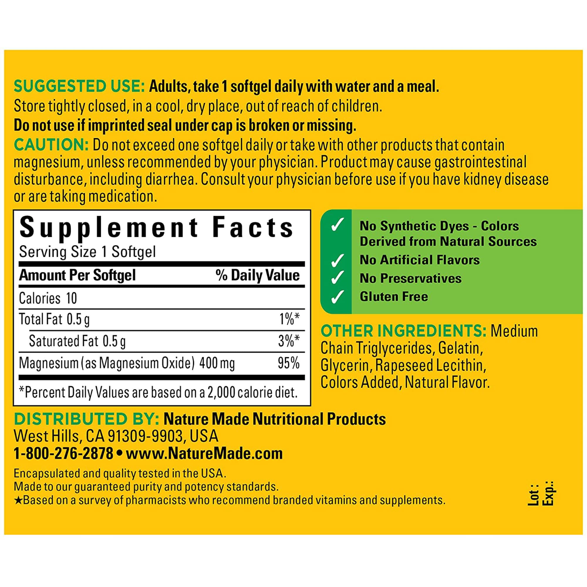 Nature Made Extra Strength Magnesium Oxide 400 mg, Dietary Supplement Nature Made buy supplements canada