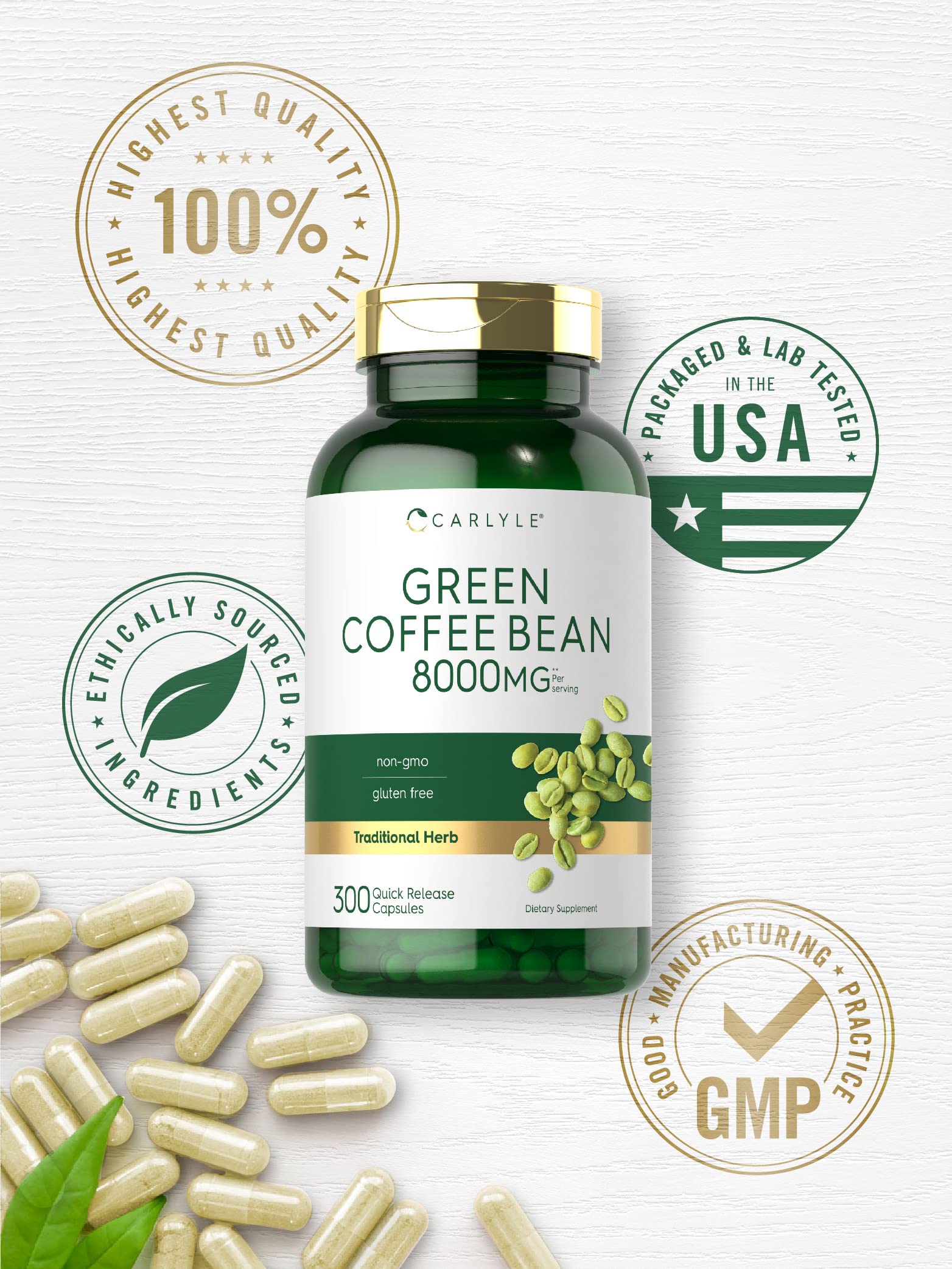 Carlyle Green Coffee Bean Extract | 8000 mg | 300 Capsules | Non-GMO and Gluten Free Carlyle buy supplements canada
