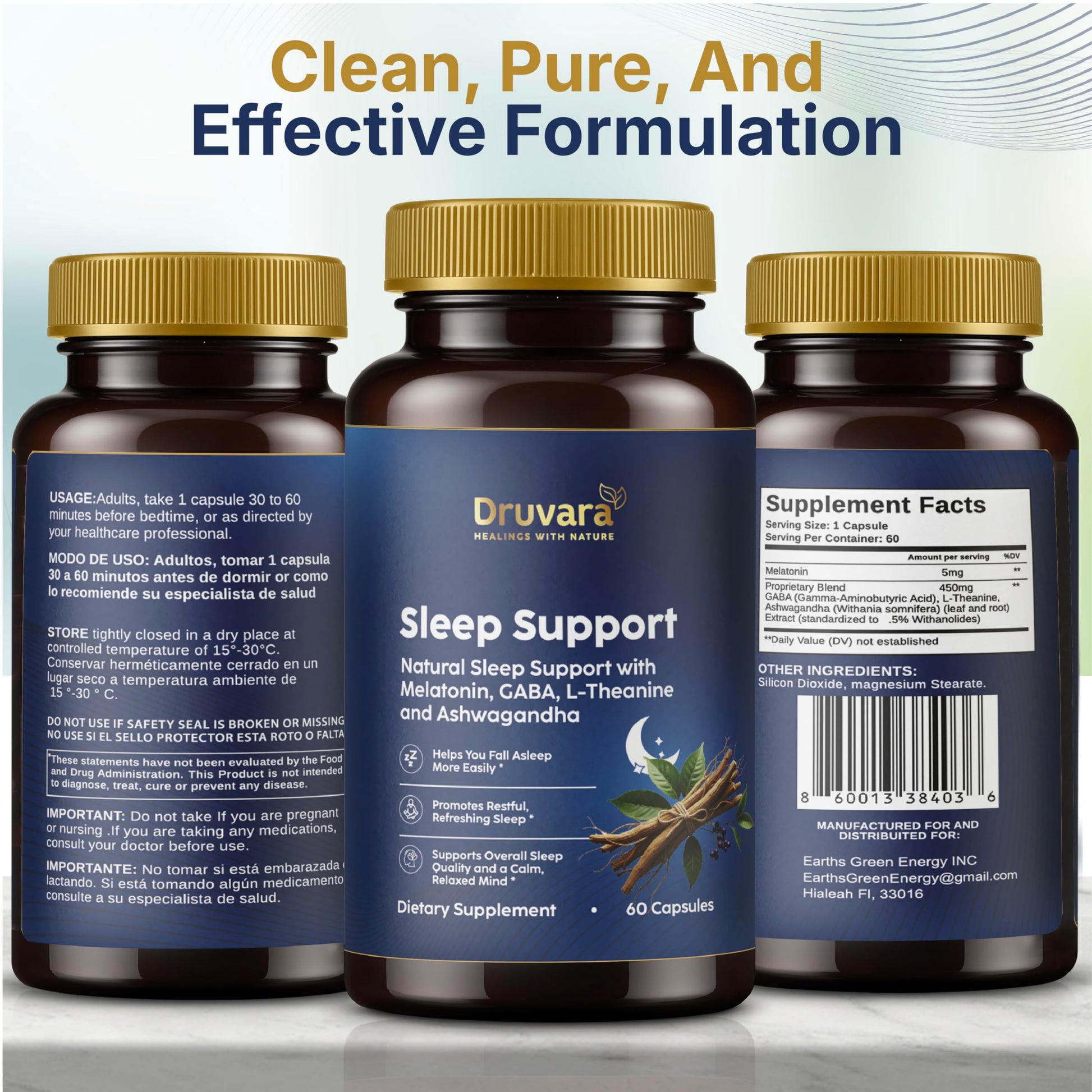 Druvara Natural Sleep Aid for Adults with Melatonin, GABA, L-Theanine & Ashwagandha, Natural Sleep Supplement for Deep, Restful Sleep - 60 Capsules Druvara buy supplements canada