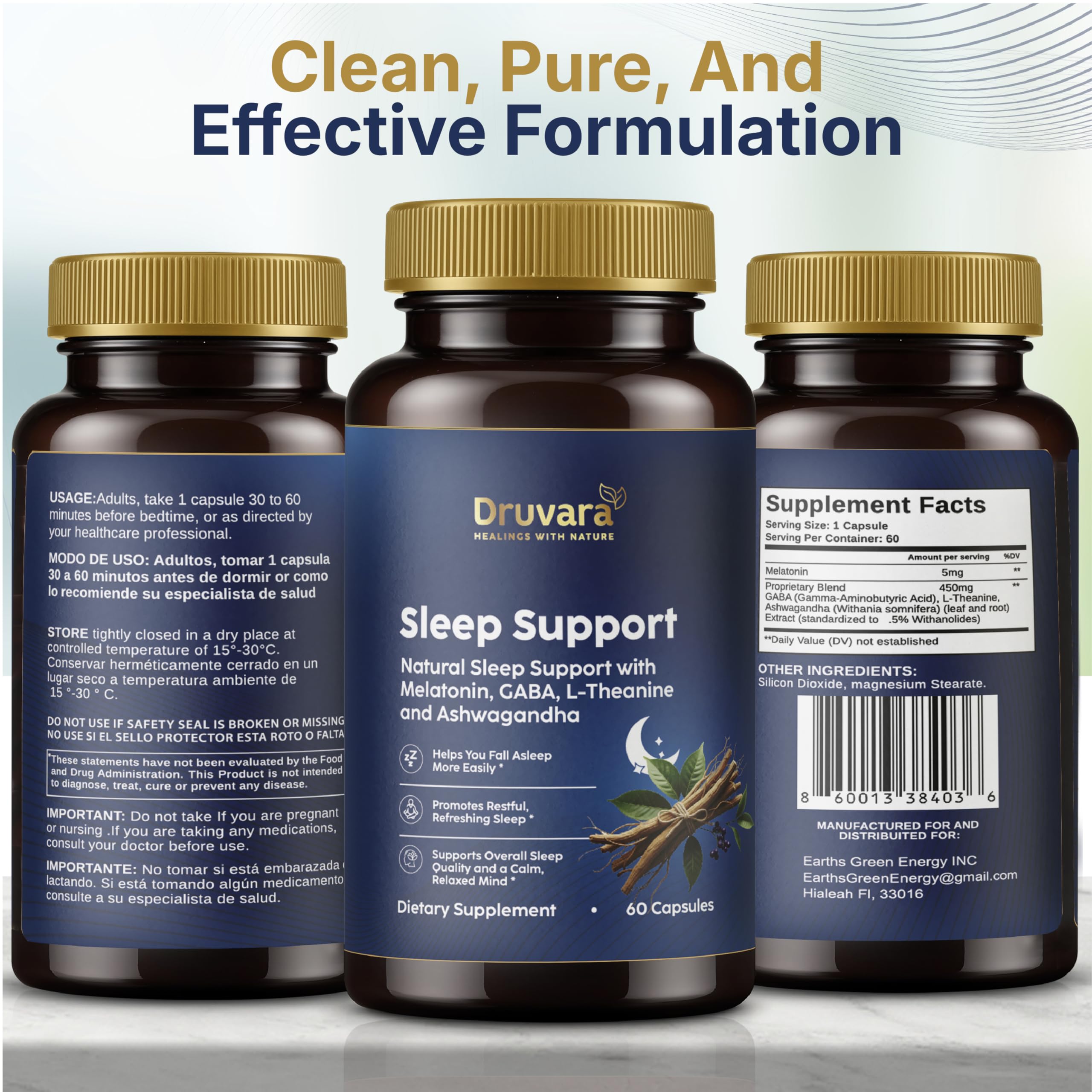 Druvara Natural Sleep Aid for Adults with Melatonin, GABA, L-Theanine & Ashwagandha, Natural Sleep Supplement for Deep, Restful Sleep - 60 Capsules Druvara buy supplements canada