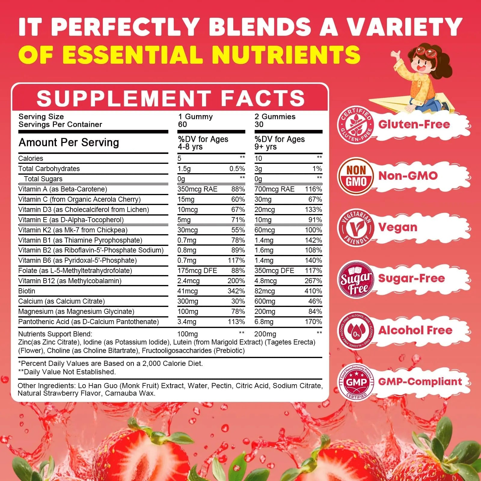 Sugar Free Calcium Multivitamin Gummies for Kids - Nutritional, Immune, Bone Support, Whole Multivitamin, with Vitamins A, C, D, B1, B2, B6, Folate JIANKYTZ buy supplements canada