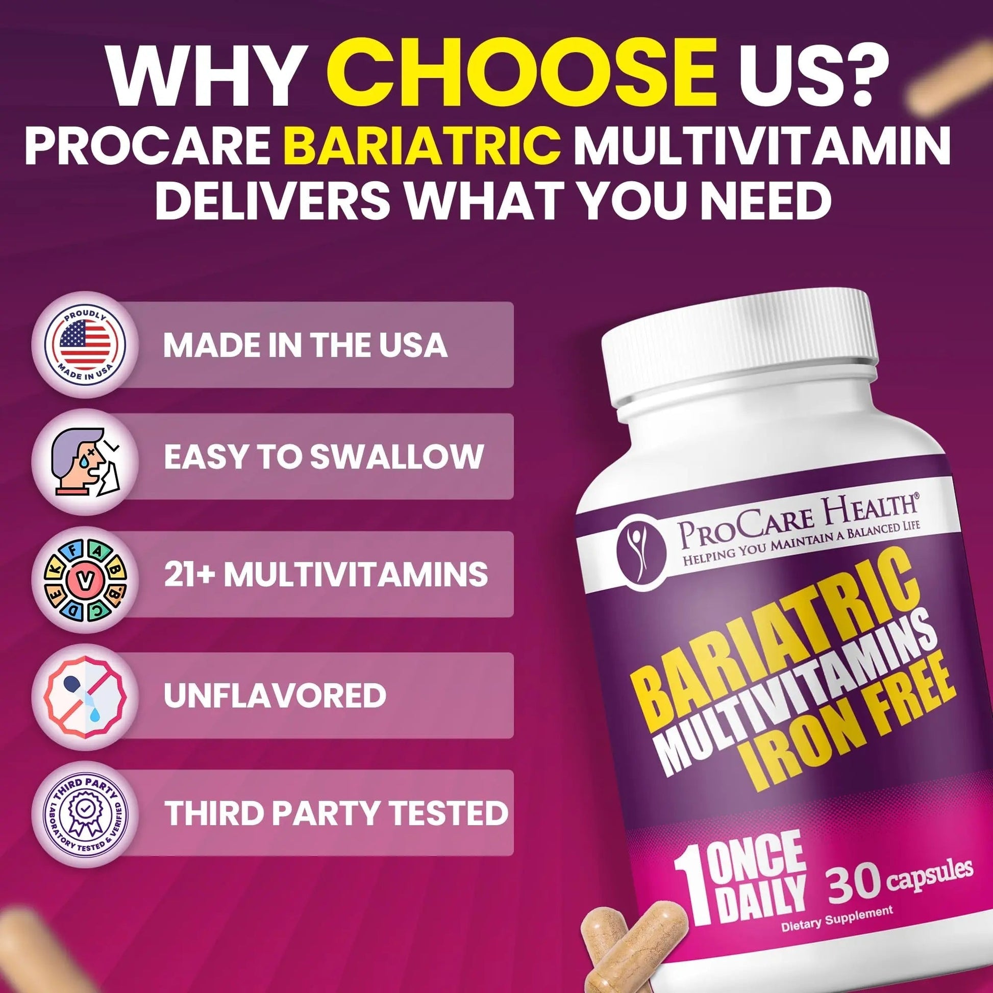 Procare Health Bariatric Multivitamin with Iron Free (30 Fast Dissolving Veggie Capsule) - Bariatric Vitamins for Gastric Sleeve & Gastric Bypass ProCare Health buy supplements canada