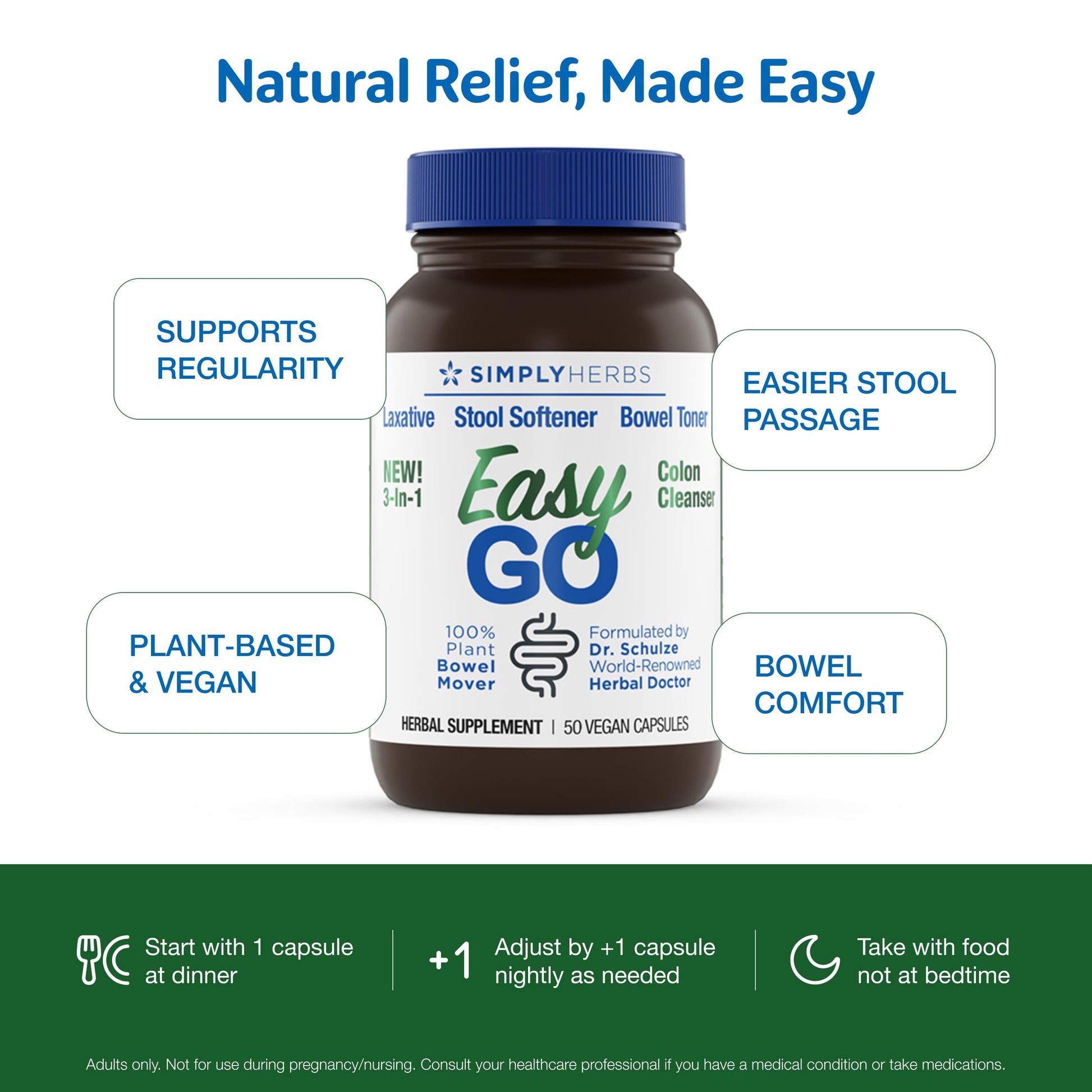 Simply Herbs Easy Go Bowel Mover - Adult Cleansing Supplement for Colon Health Support - Bowel Movement Aid - Stool Softener - Daily-Use Laxative - Plant-Based Ingredients - Vegan - 50 Count Dr. Schulze's buy supplements canada