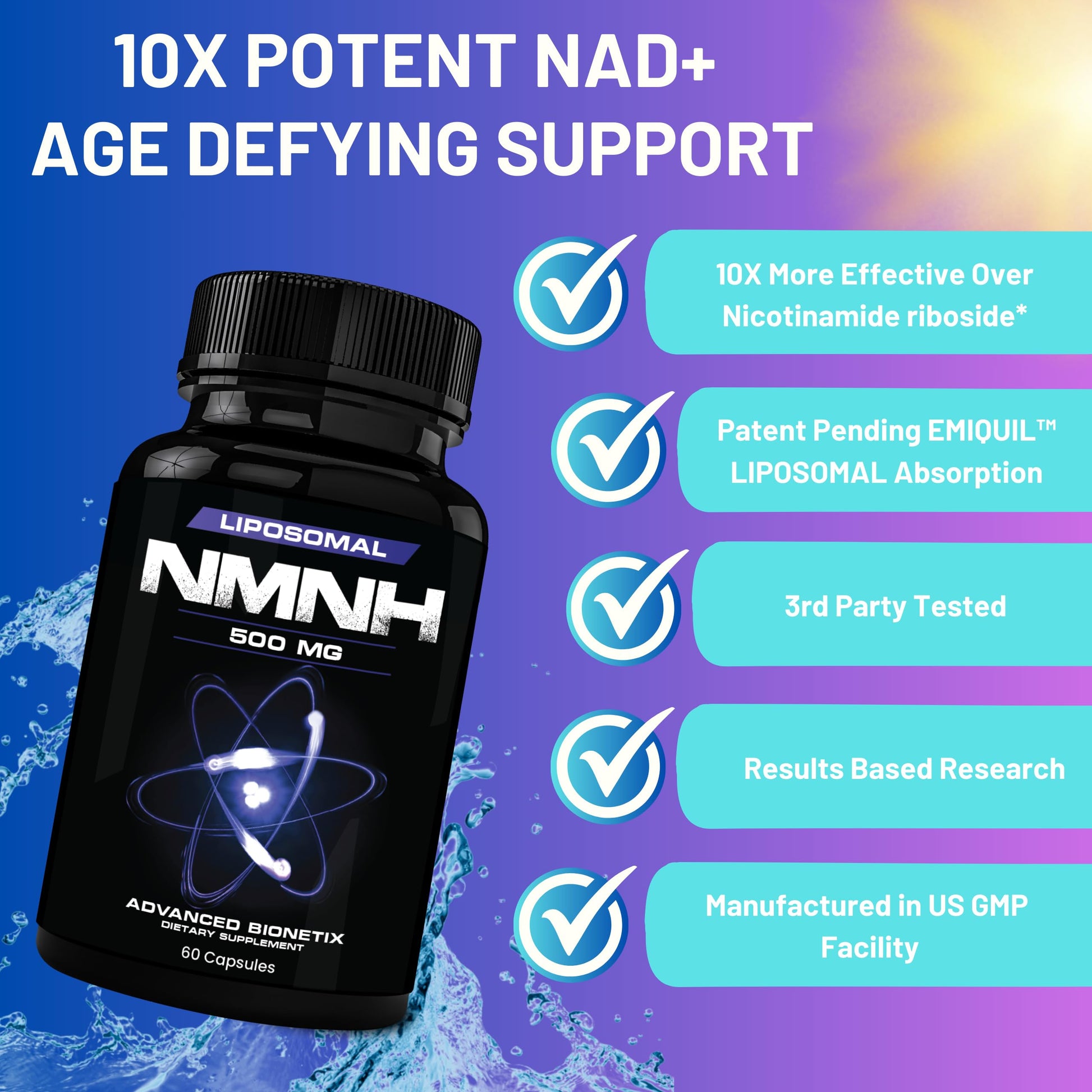 Advanced Bionetix Liposomal NMNH 500mg Per Serving -NMN Supplement Alternative- 60 Capsules (Dihydronicotinamide Mononucleotide) NAD Supplement to Boost NAD+ Levels for Anti Aging (60) Advanced Bionetix buy supplements canada