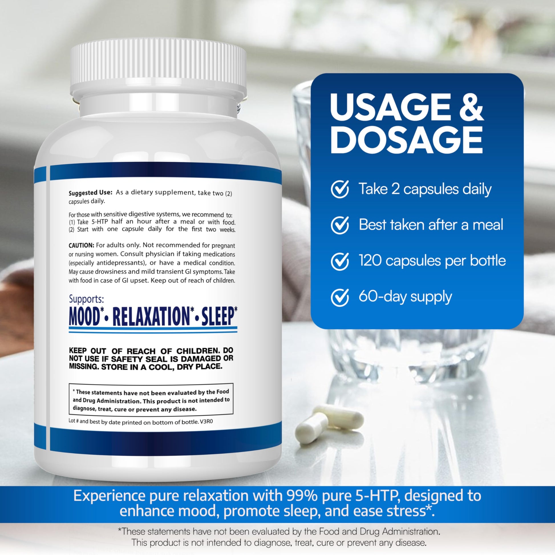 5-HTP 200 MG Per Serving Plus Calcium for Mood, Sleep – Supports Calm and Relaxed Mood – 99% High Purity – 120 Capsules – Arazo Nutrition Arazo Nutrition buy supplements canada