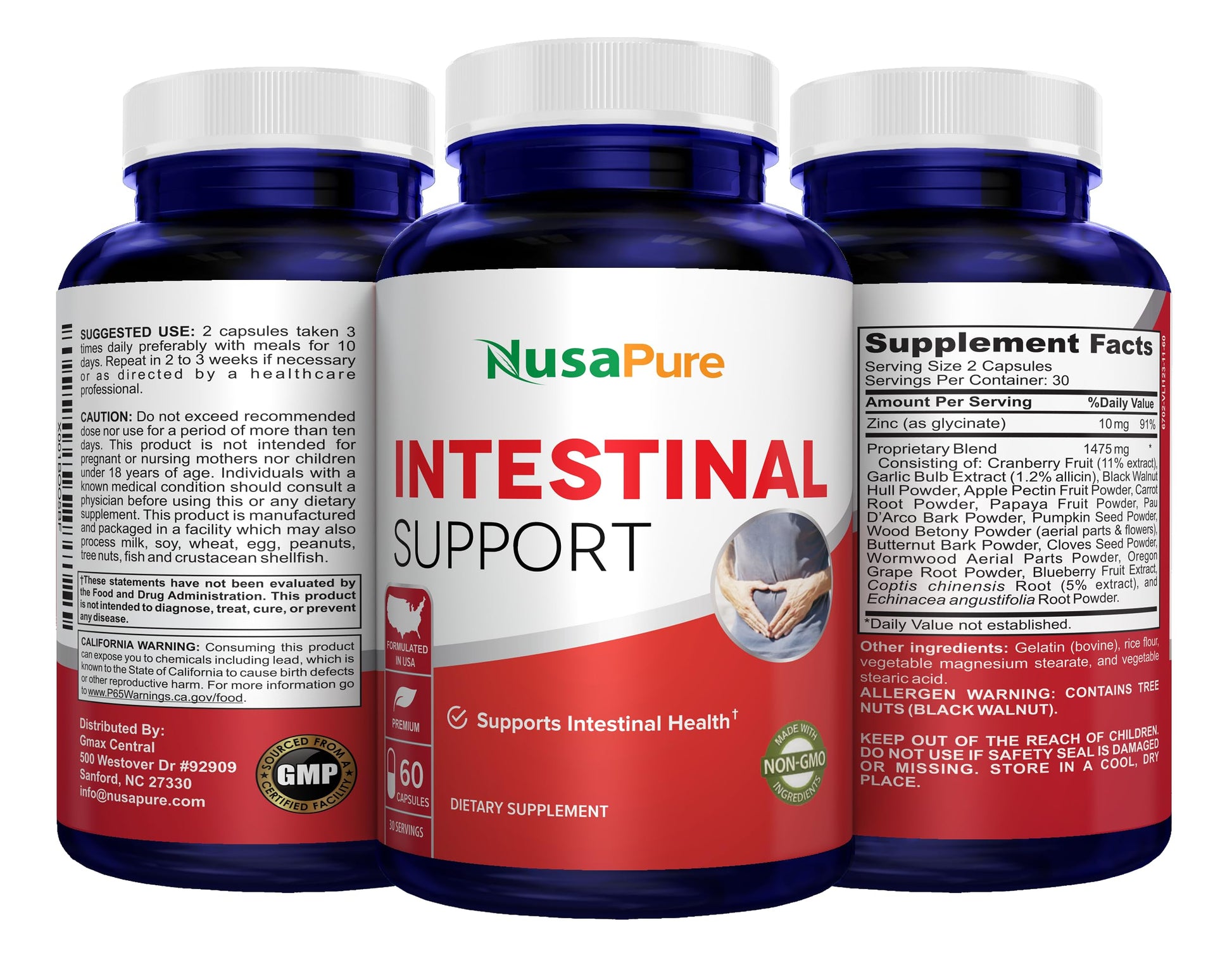 NusaPure Intestinal Support for Humans (Non-GMO), Wormwood, Garlic, Black Walnut Hull, 60 Capsules NusaPure buy supplements canada