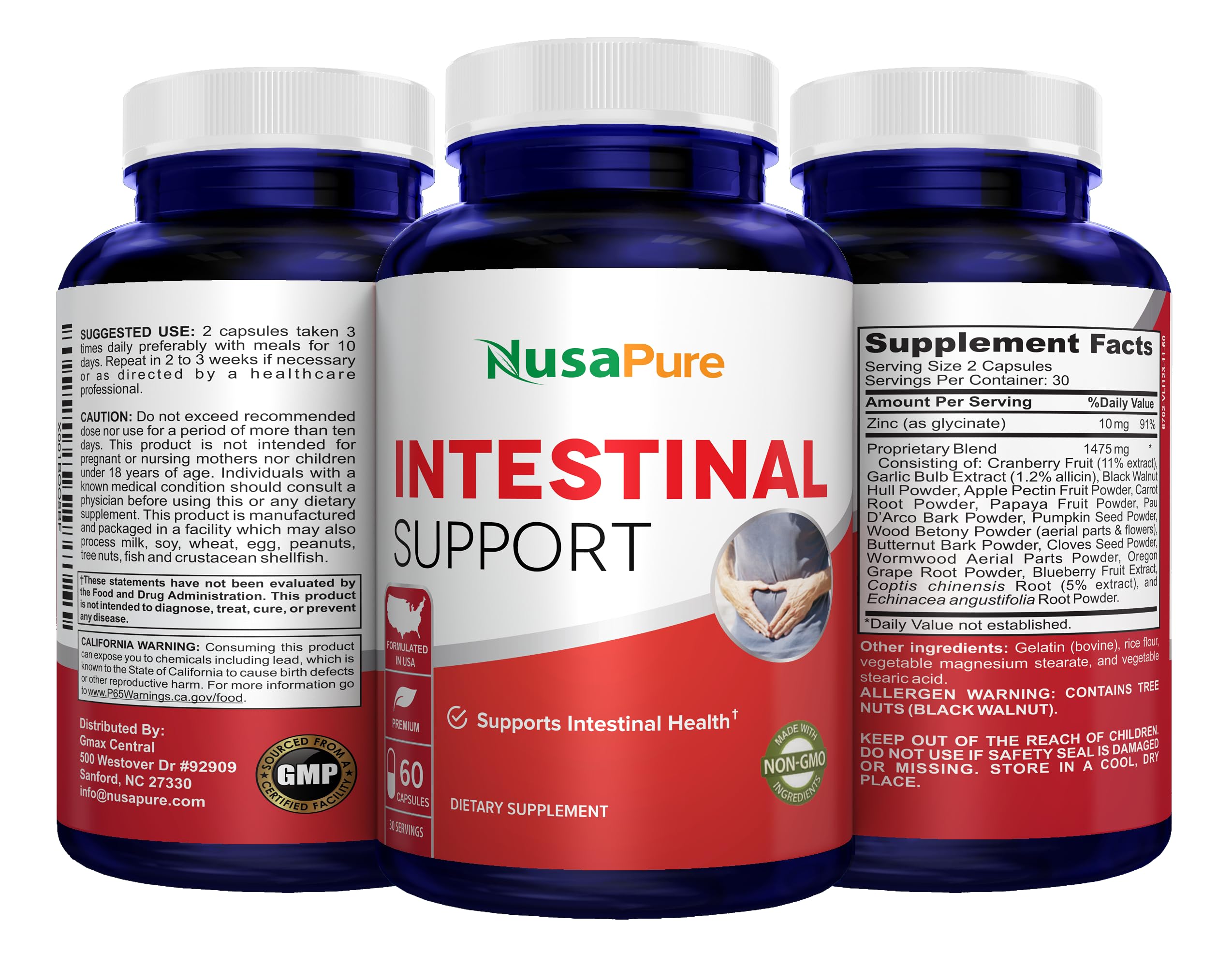 NusaPure Intestinal Support for Humans (Non-GMO), Wormwood, Garlic, Black Walnut Hull, 60 Capsules NusaPure buy supplements canada