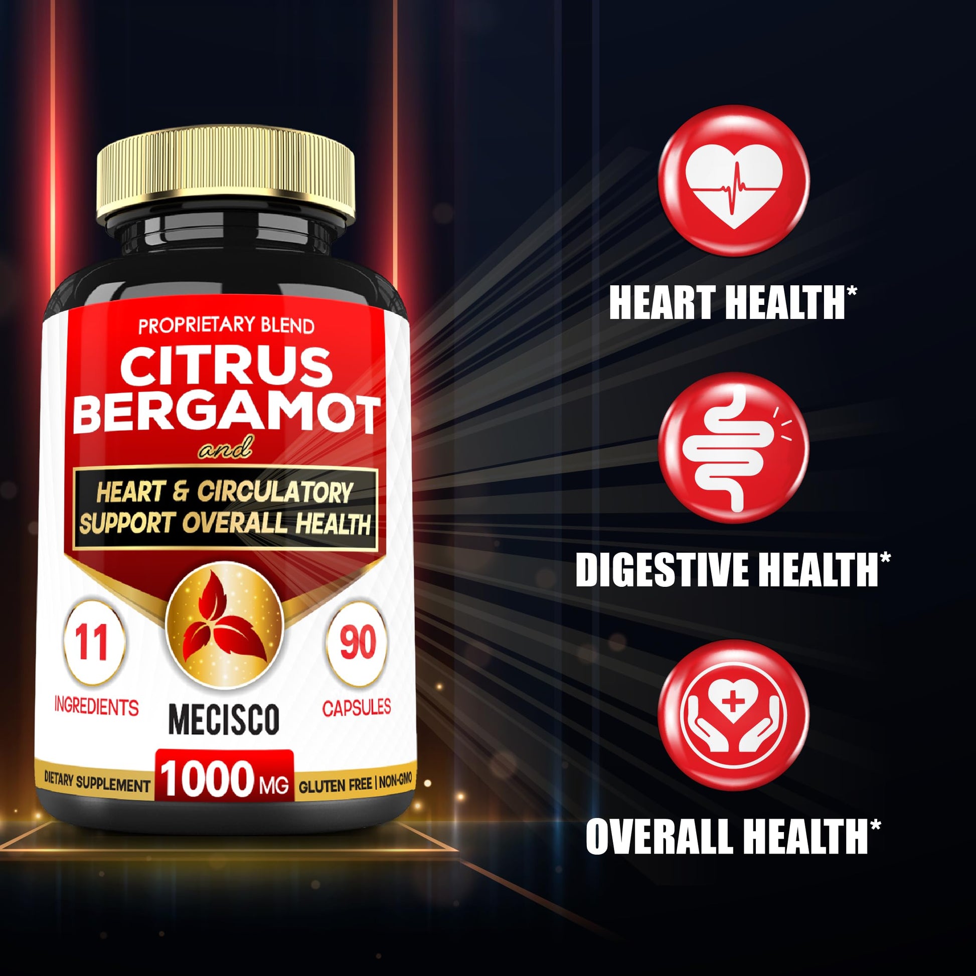 Mecisco 11 in 1 Citrus Bergamot Supplement 1000mg with Black Chokeberry, Berberine HCl & More - 90 Capsules - Supports Heart Health, Immune System, Energy Production Mecisco buy supplements canada