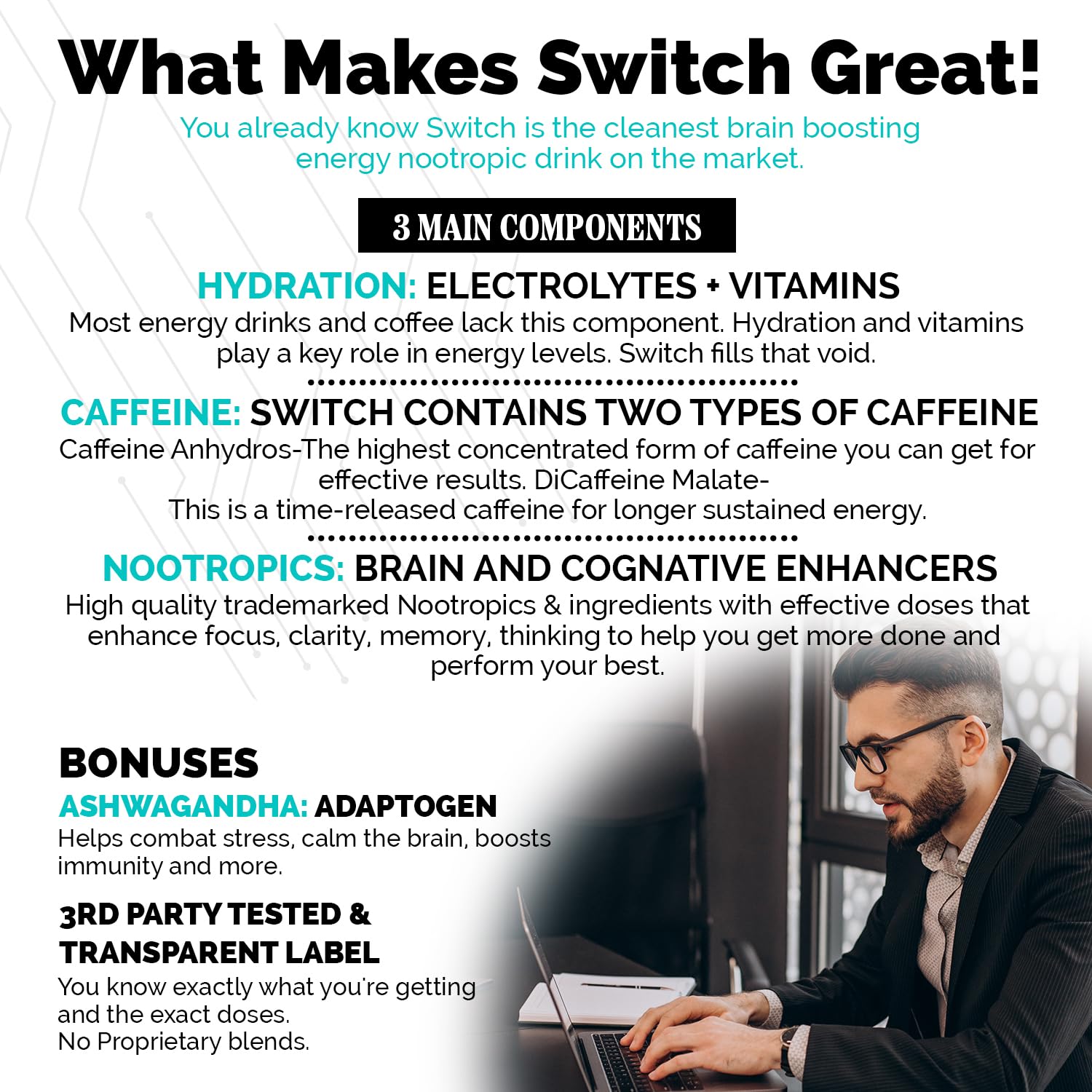 Switch, Brain Boosting Nootropic Energy Supplement Powder - Made in USA - Alpha GPC, NALT, Ashwagandha, Sugar Free Energy, Keto, Increase Mental Focus & Cognitive Function, Enhances Mood & Memory CoreBody Nutrition buy supplements canada