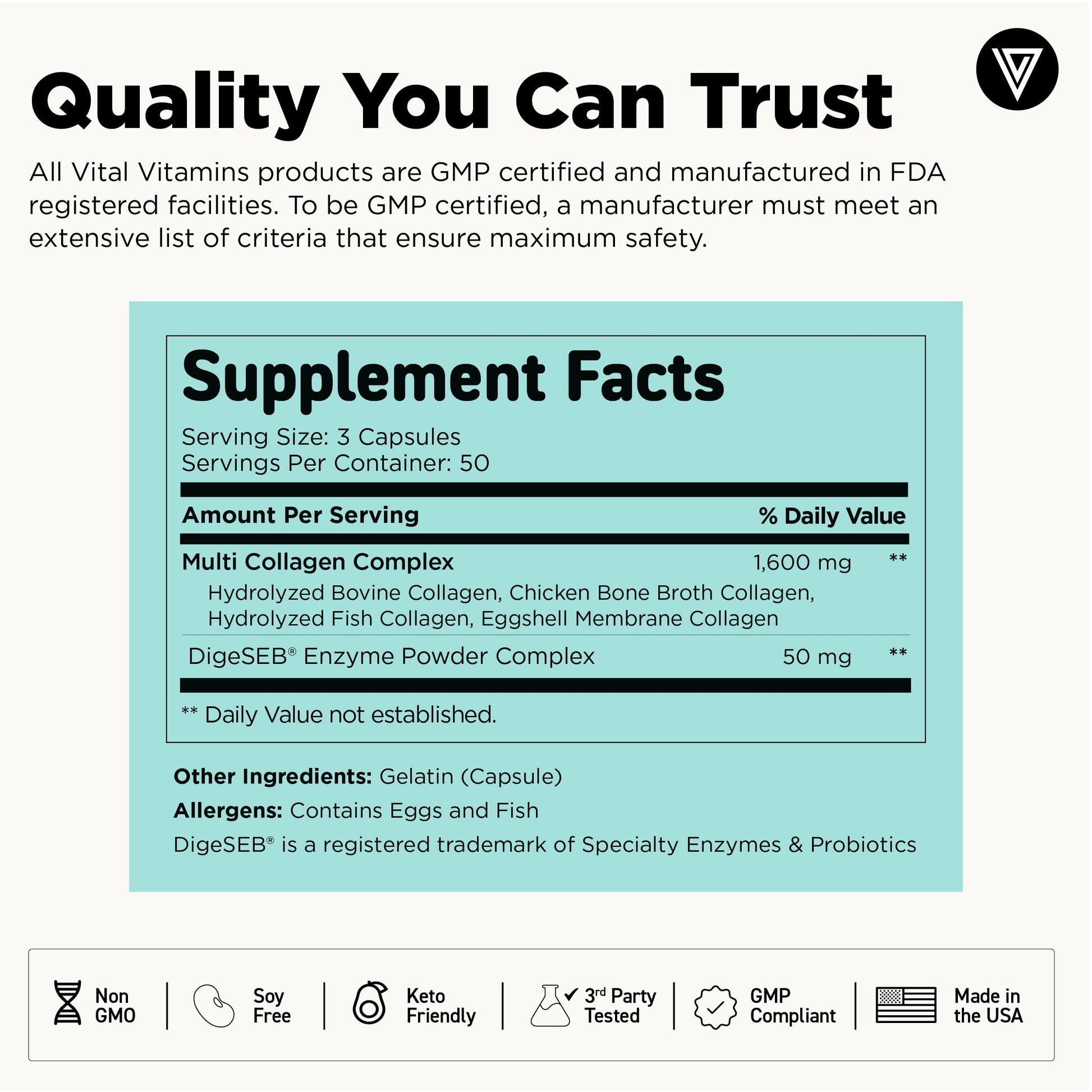 Vital Vitamins Multi Collagen for Women & Men - Type I, II, III, V, X - Grass Fed, Non-GMO - 150 Capsules Vital Vitamins buy supplements canada