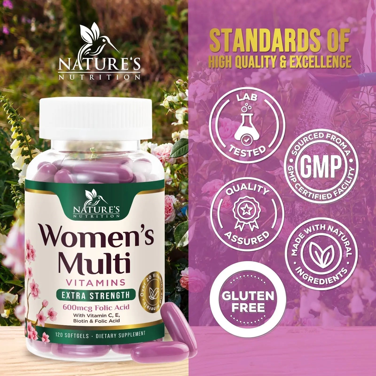 Multivitamin for Women - Complete Daily Womens Multivitamins with Calcium, Folic Acid, Vitamin A, C, D, E, & B Vitamins Nature's Nutrition buy supplements canada