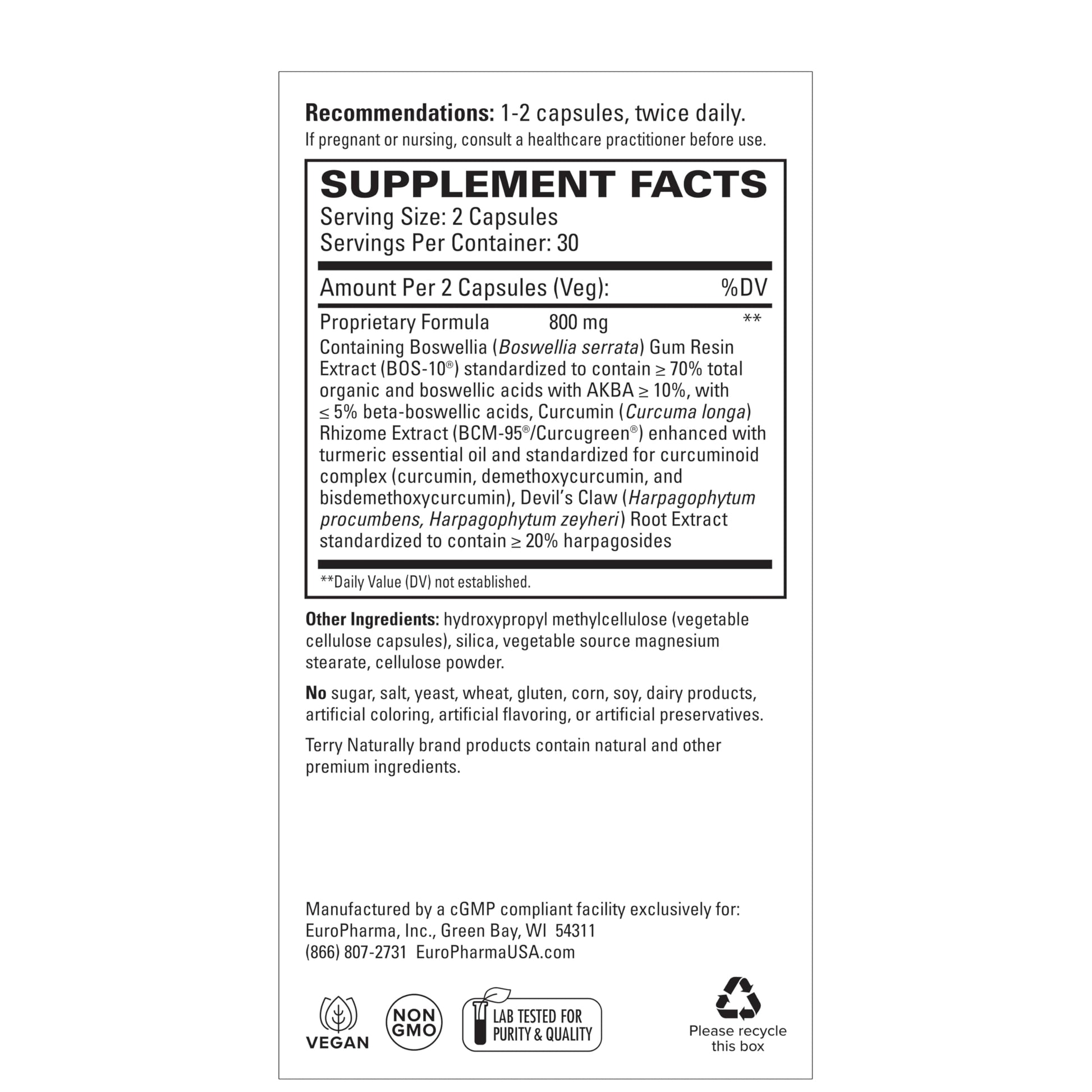 Terry Naturally Arthocin - Boswellia Serrata Capsules with Devil's Claw & Curcumin - Supplement to Support Joint & Spine Health - Herbal Supplement Aids Comfort & Absorption - 60 Capsules Terry Naturally buy supplements canada