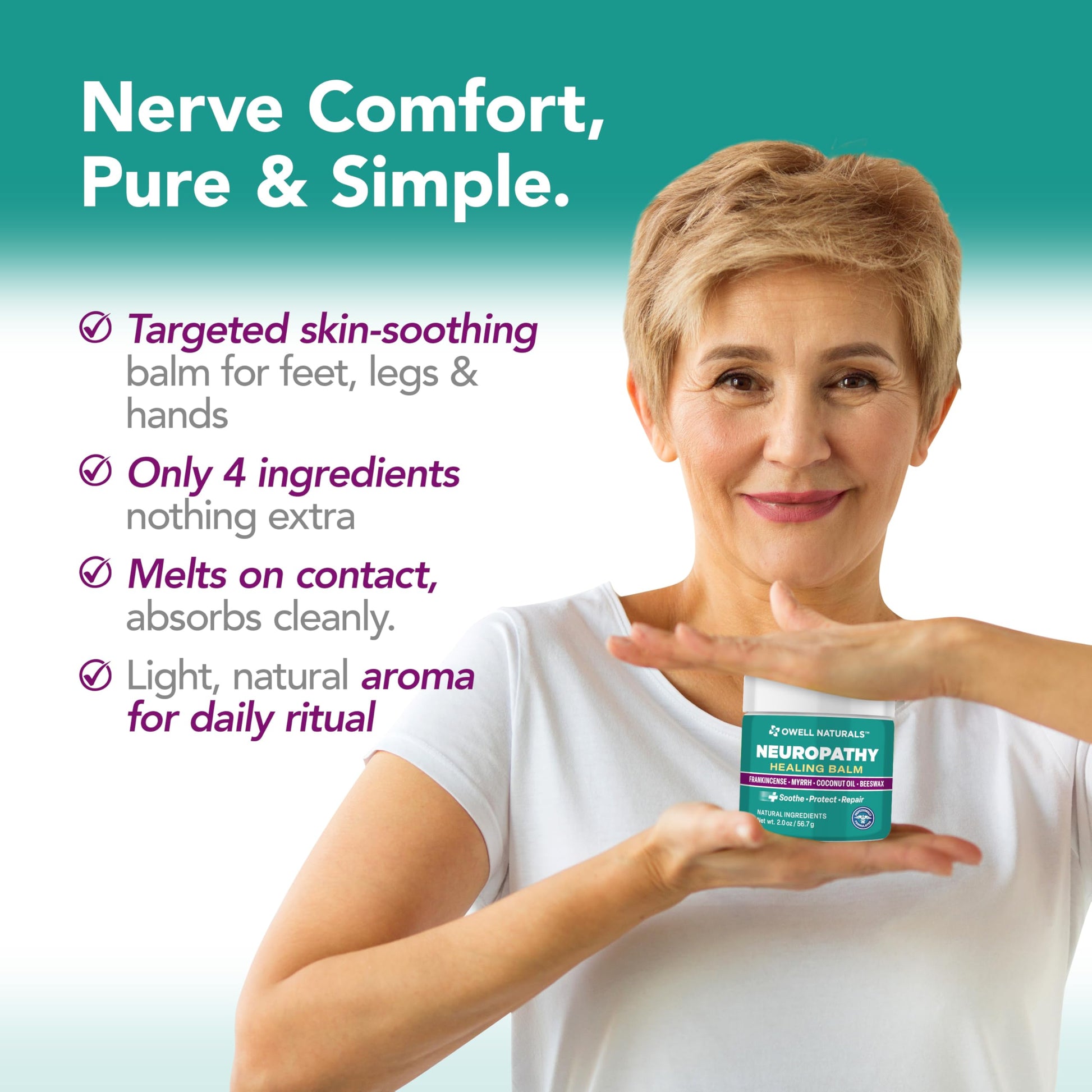 Owell Naturals Neuropathy Balm for Feet, Muscles & Joints – Long Lasting Comfort Formula with Frankincense, Myrrh, Coconut Oil, Beeswax – Fast Absorbing Botanical Skin Care, 2 oz Owell Naturals buy supplements canada