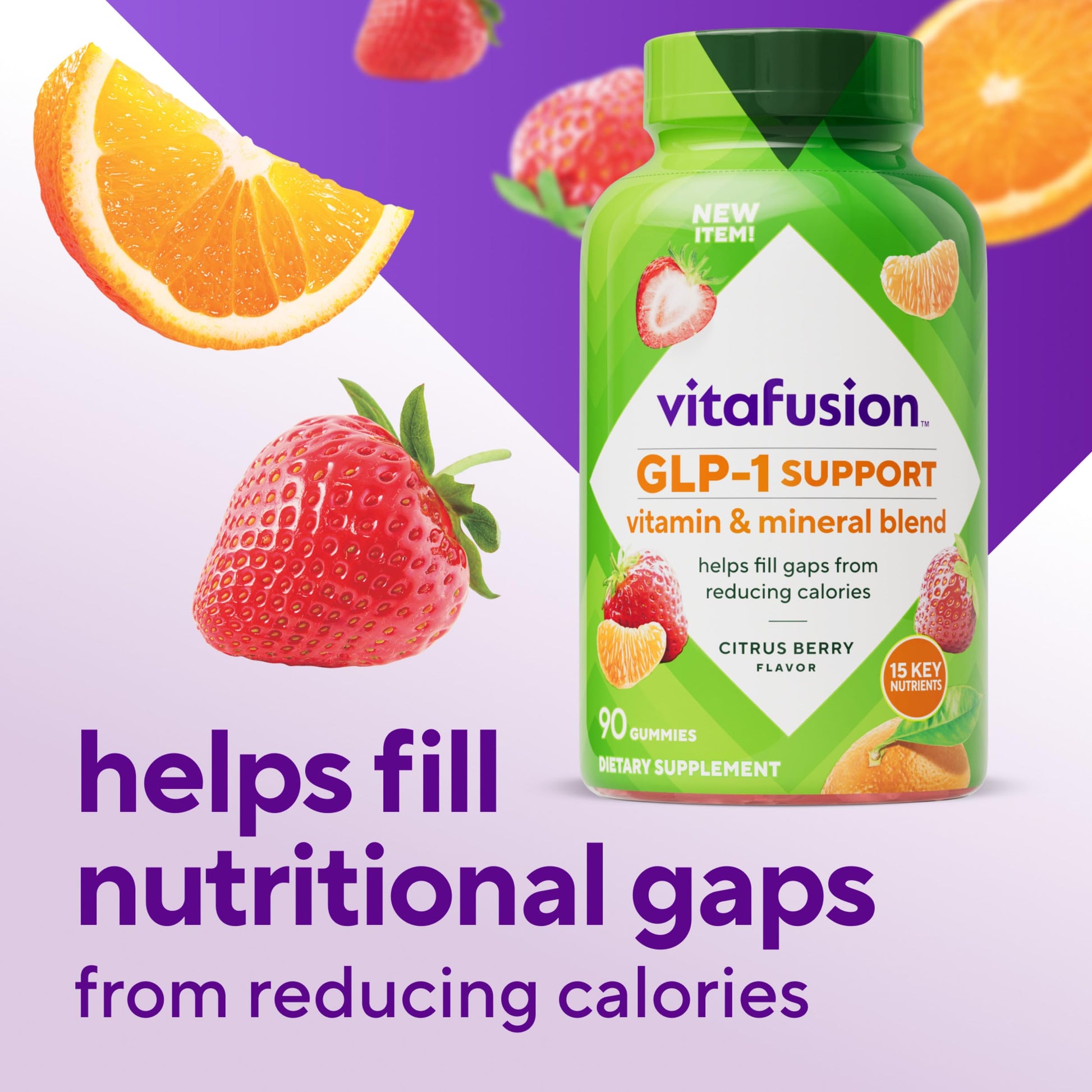 vitafusion GLP-1 Support Multivitamin, Vitamin and Mineral Blend, 15 Essential Nutrients, Citrus Berry Flavor, 90 Count, 45 Day Supply  Vitafusion buy supplements canada