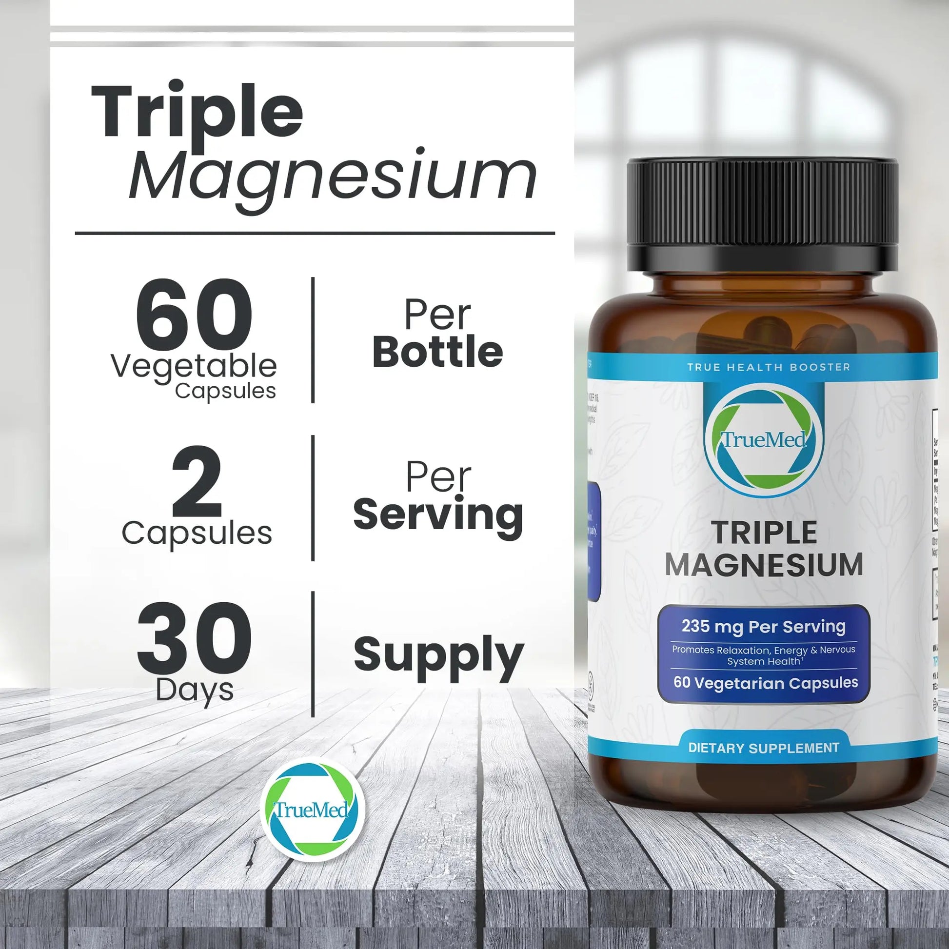Truemed Triple Magnesium Complex Supplement 235mg with Magnesium Citrate, Malate & Lysinate Chelate | Magnesium Supplement for Sleep, Muscle Relaxation, Energy & Nerve Support | 60 Capsules, USA Made TRUEMED buy supplements canada