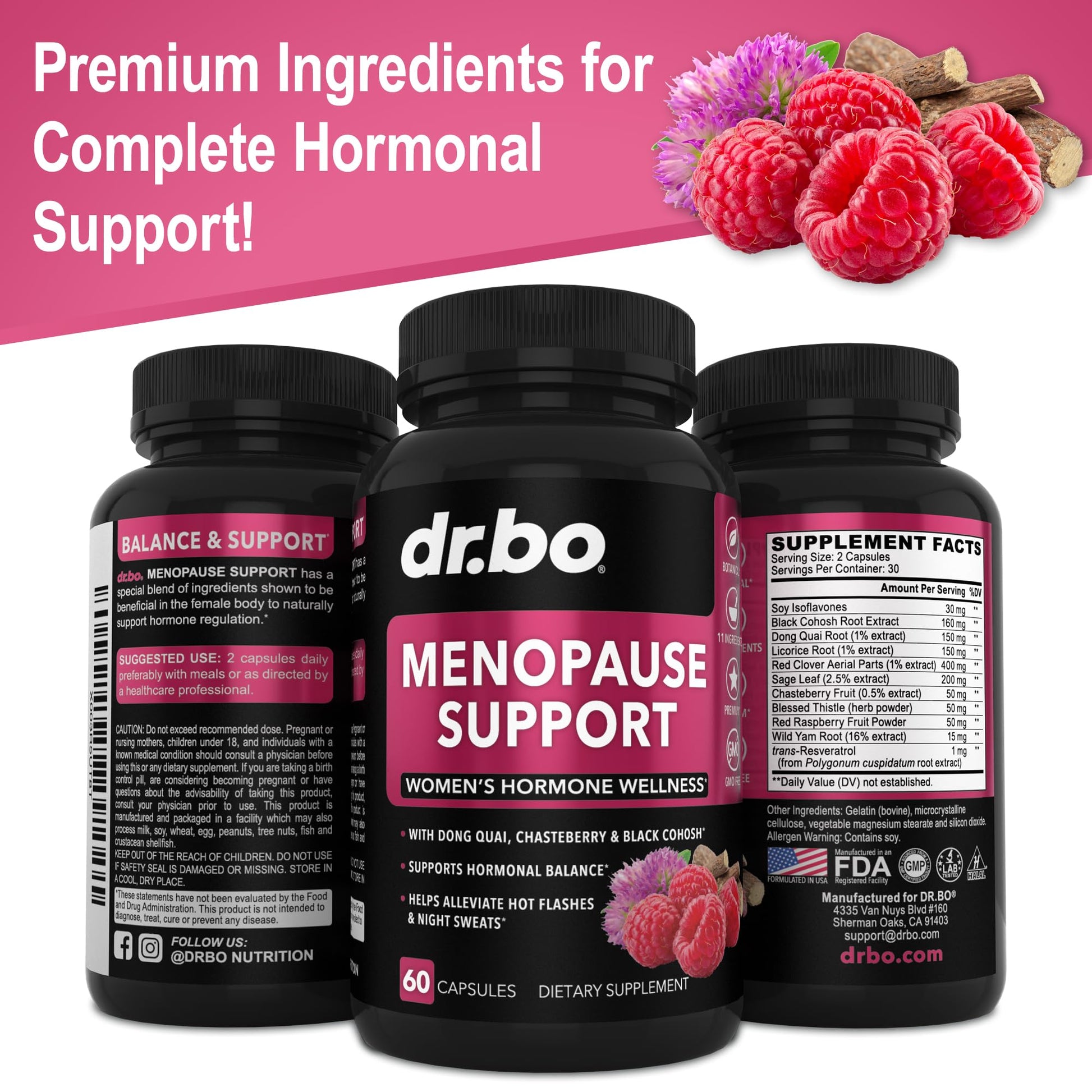Menopause Supplements for Women Support Pills - Natural Menopause Relief for Hot Flashes, Night Sweats & Mood Swings with Dong Quai, Chasteberry & Black Cohosh - Hormone Balance for Women Supplement DR. BO buy supplements canada