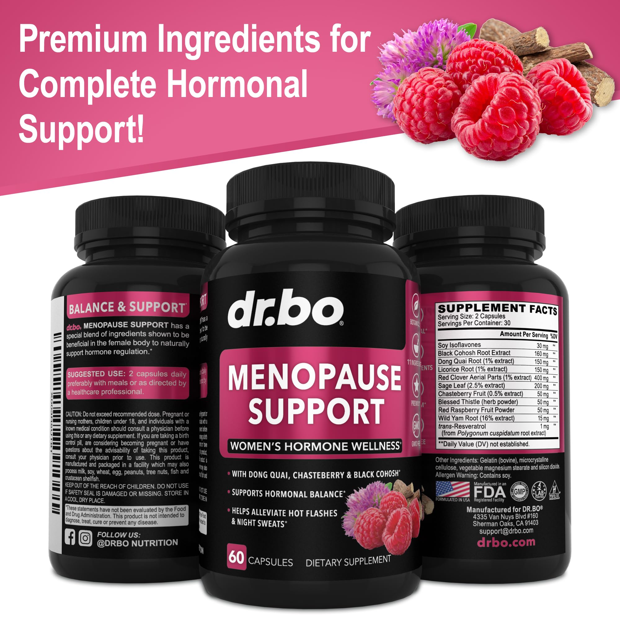 Menopause Supplements for Women Support Pills - Natural Menopause Relief for Hot Flashes, Night Sweats & Mood Swings with Dong Quai, Chasteberry & Black Cohosh - Hormone Balance for Women Supplement DR. BO buy supplements canada