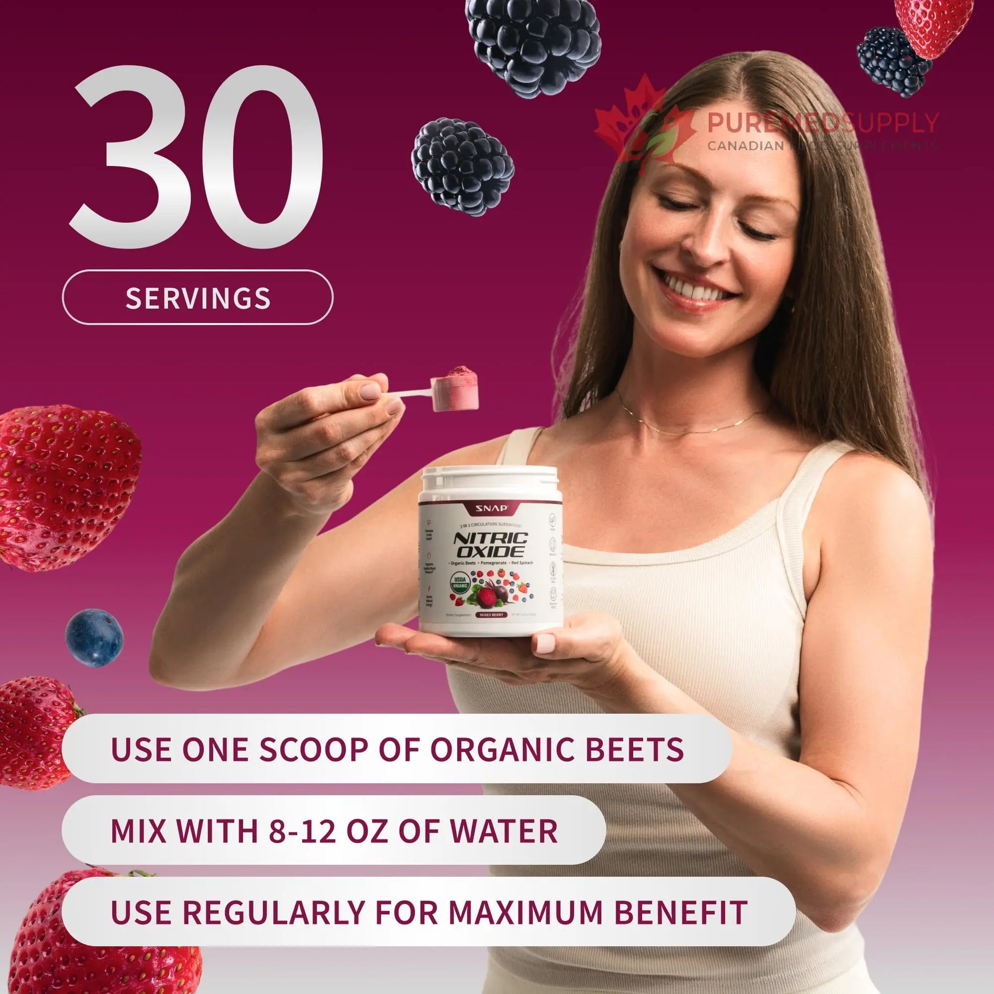 Snap Supplements Organic Beet Root Powder Nitric Oxide Supplement for Men & Women, Red Spinach & Pomegranate, Supports Healthy Energy & Blood Pressure Already in Normal Range, 30 Servings, Mixed Berry Snap Supplements buy supplements canada