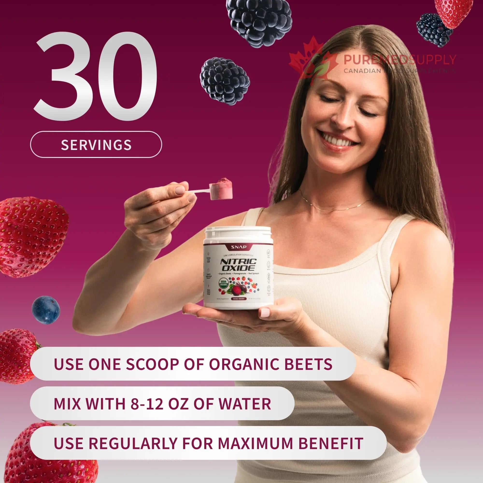 Snap Supplements Organic Beet Root Powder Nitric Oxide Supplement for Men & Women, Red Spinach & Pomegranate, Supports Healthy Energy & Blood Pressure Already in Normal Range, 30 Servings, Mixed Berry Snap Supplements buy supplements canada