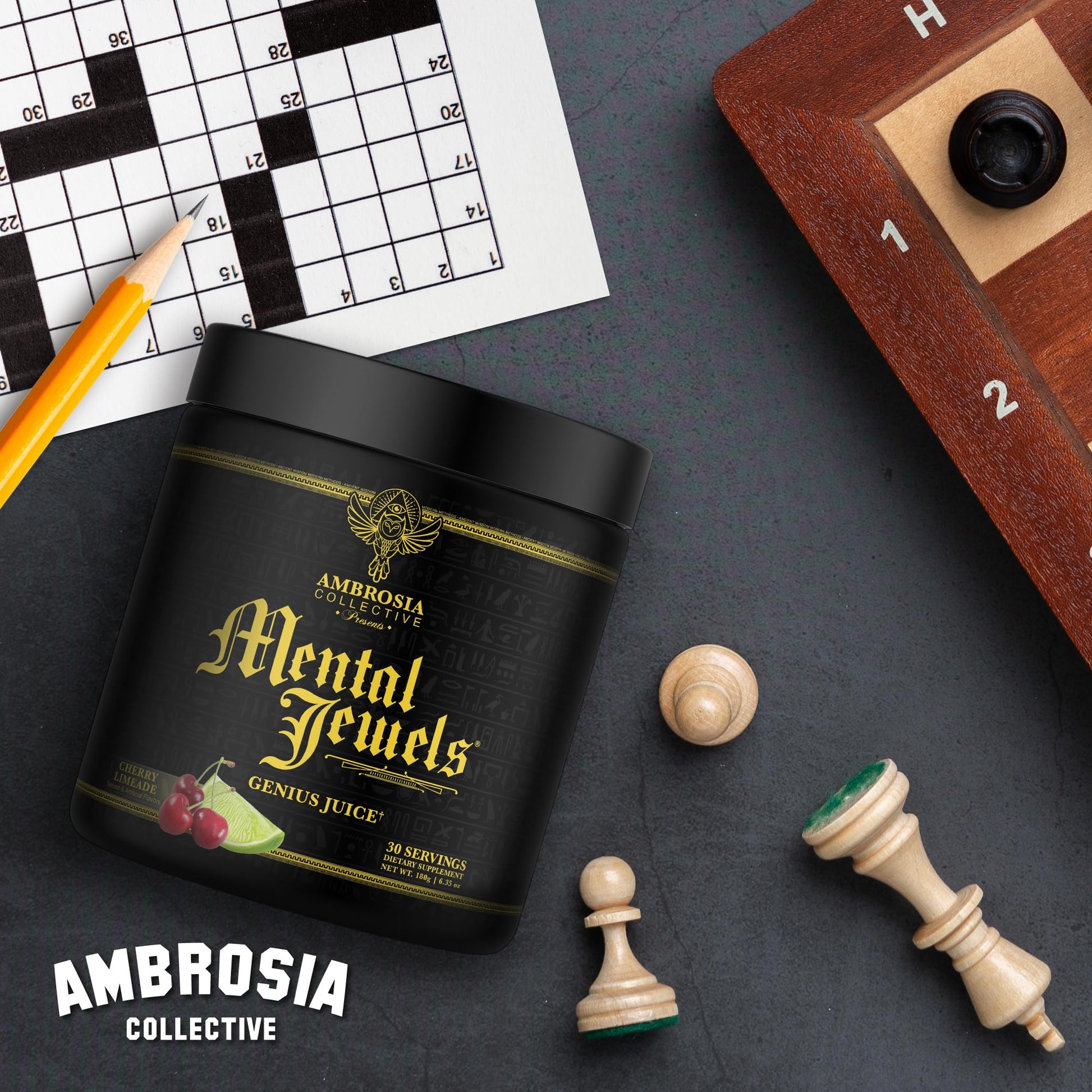 Ambrosia Mental Jewels Nootropic Brain Supplement Powder | Alpha GPC, Bacopa & Phosphatidylserine | Memory, Focus & Concentration Support | 30 Servings | Cherry Limeade Ambrosia buy supplements canada