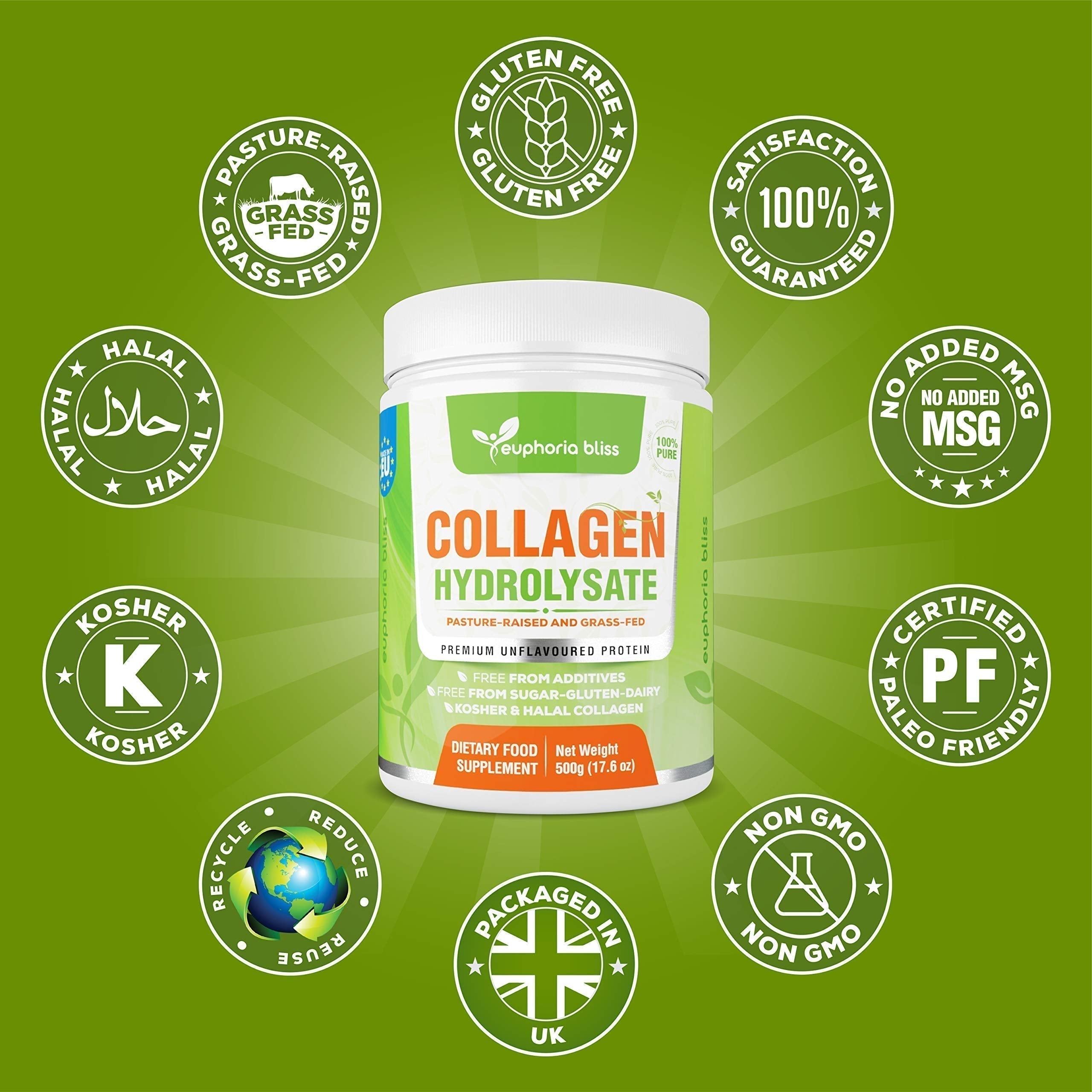 Premium Collagen Powder 500g Unflavoured High Grade Hydrolysed Collagen Joints, Bones, Gut, Wrinkles, Hair, Skin, Nails, Pain, Injury, Sleep, Fitness, Keto Euphoria Bliss buy supplements canada