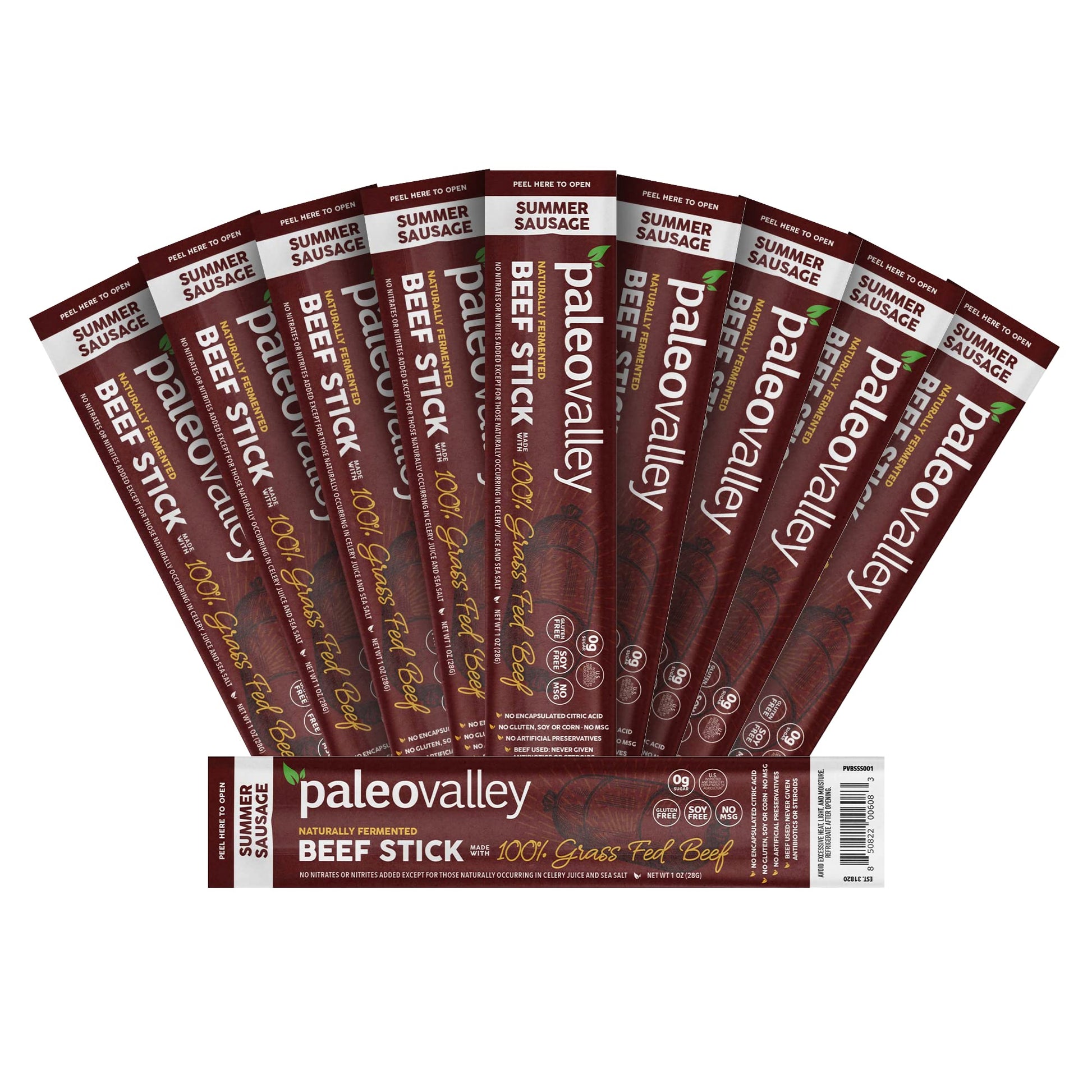 Paleovalley 100% Grass Fed Summer Sausage Beef Sticks - Delicious Gluten Free Beef Snack - High Protein Keto Friendly Paleovalley buy supplements canada