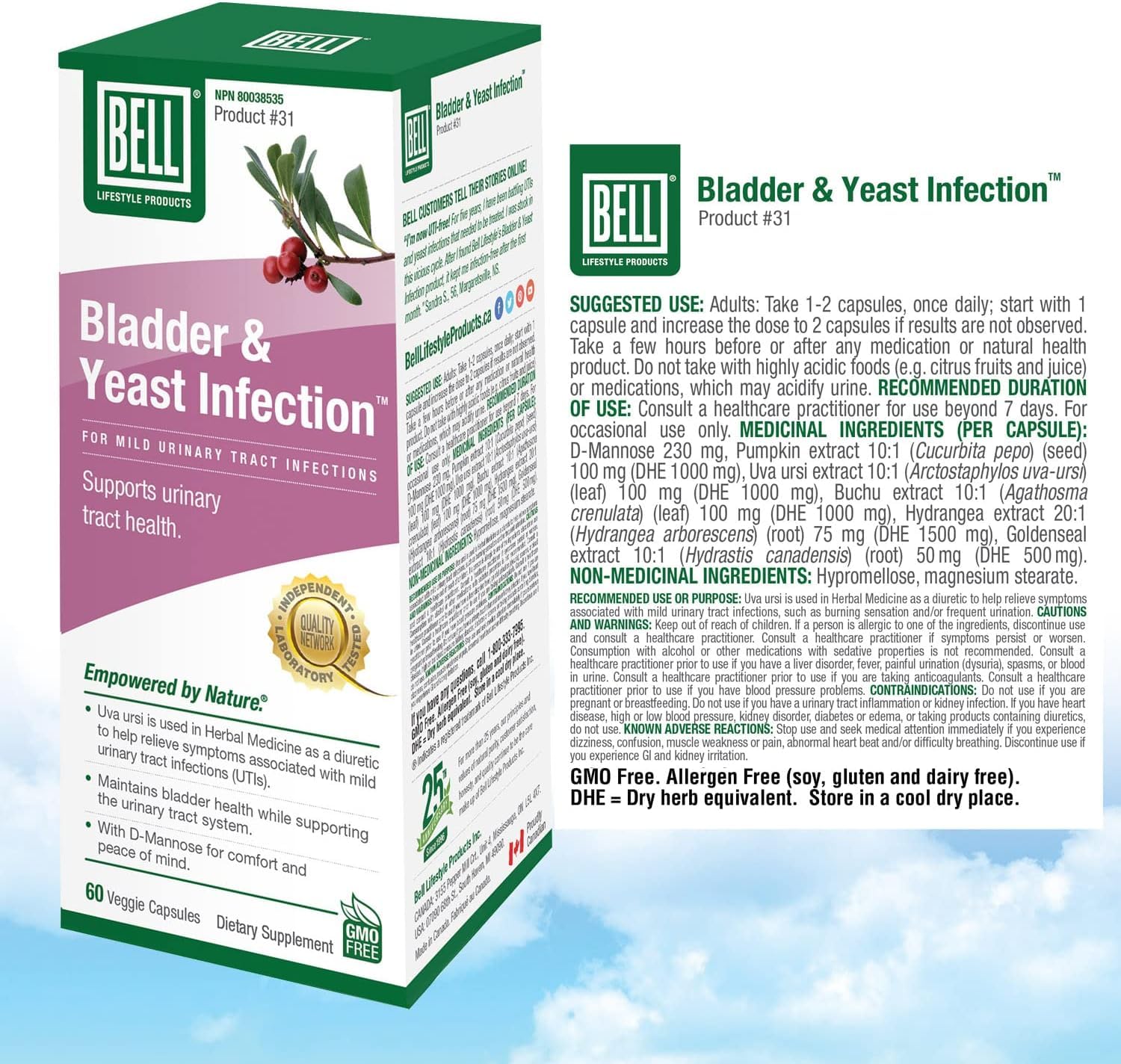 Bell Lifestyle Products Bladder Health and Yeast Balance - 60 Capsules Bell buy supplements canada