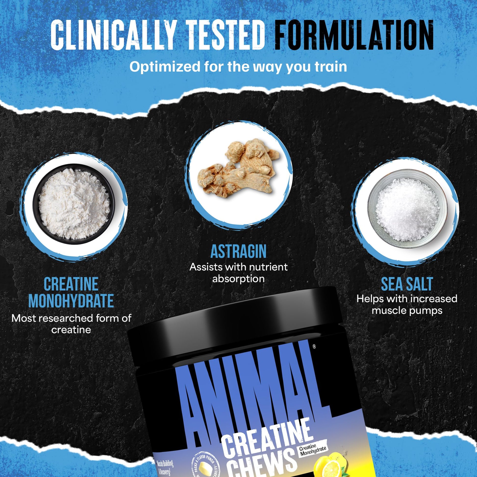 Animal Creatine Chews Tablets - Enhanced Creatine Monohydrate with AstraGin to Improve Absorption, Sea Salt for Added Pumps, Delicious and Convenient Chewable Tablets - Lemon Ice Animal buy supplements canada