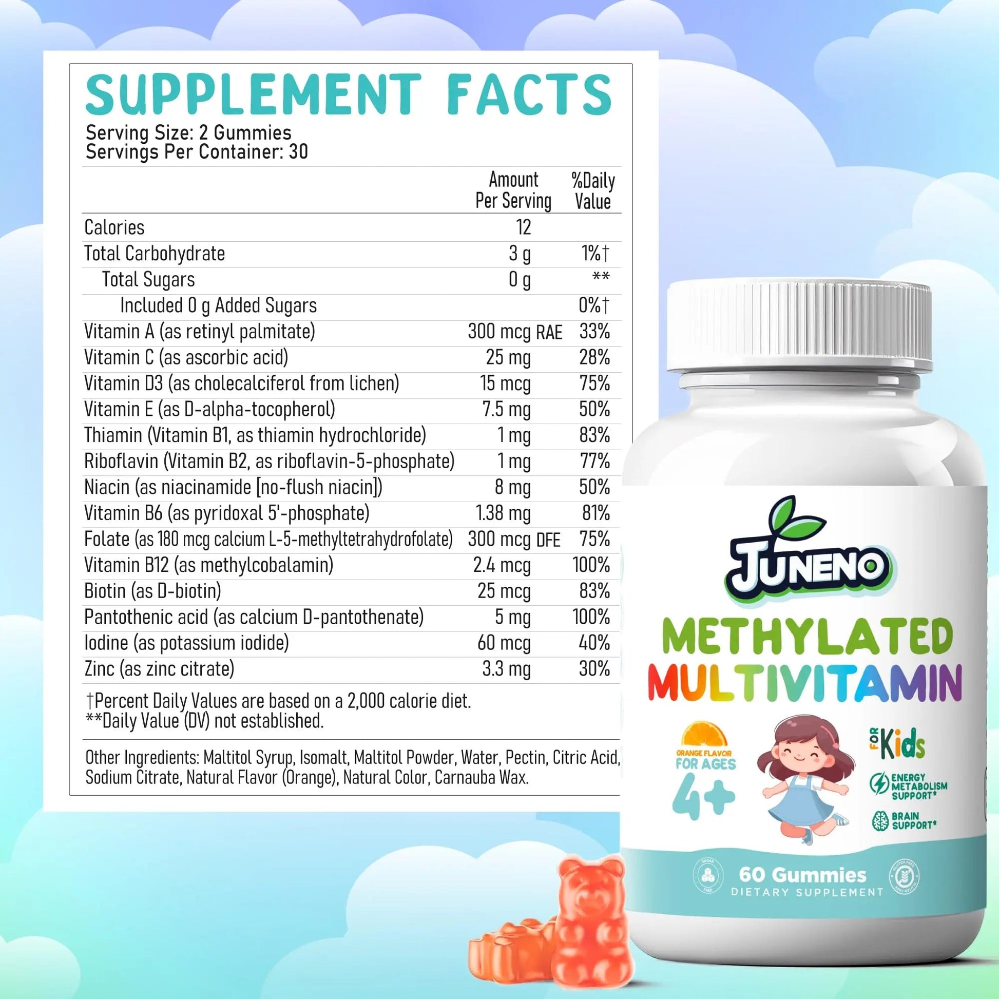 Juneno Methylated Multivitamin Gummies for Kids - MTHFR Support Supplement with B Complex 5-MTHF Folate (L-Methylfolate) Juneno buy supplements canada