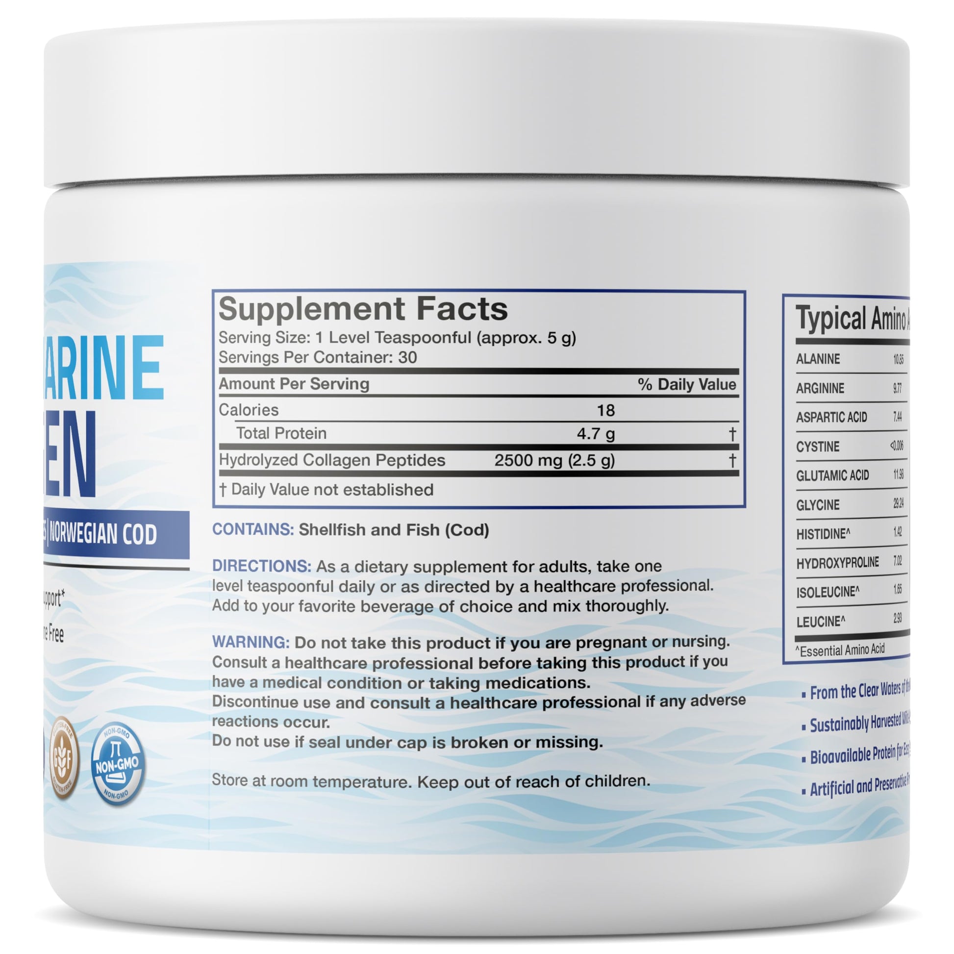 Bronson Marine Collagen Peptides Hydrolyzed Protein Powder 100% Wild Caught Nordic Cod Verified Sustainable Source for Joints Skin Hair Nails & Bones 150g (5.29oz) Bronson buy supplements canada