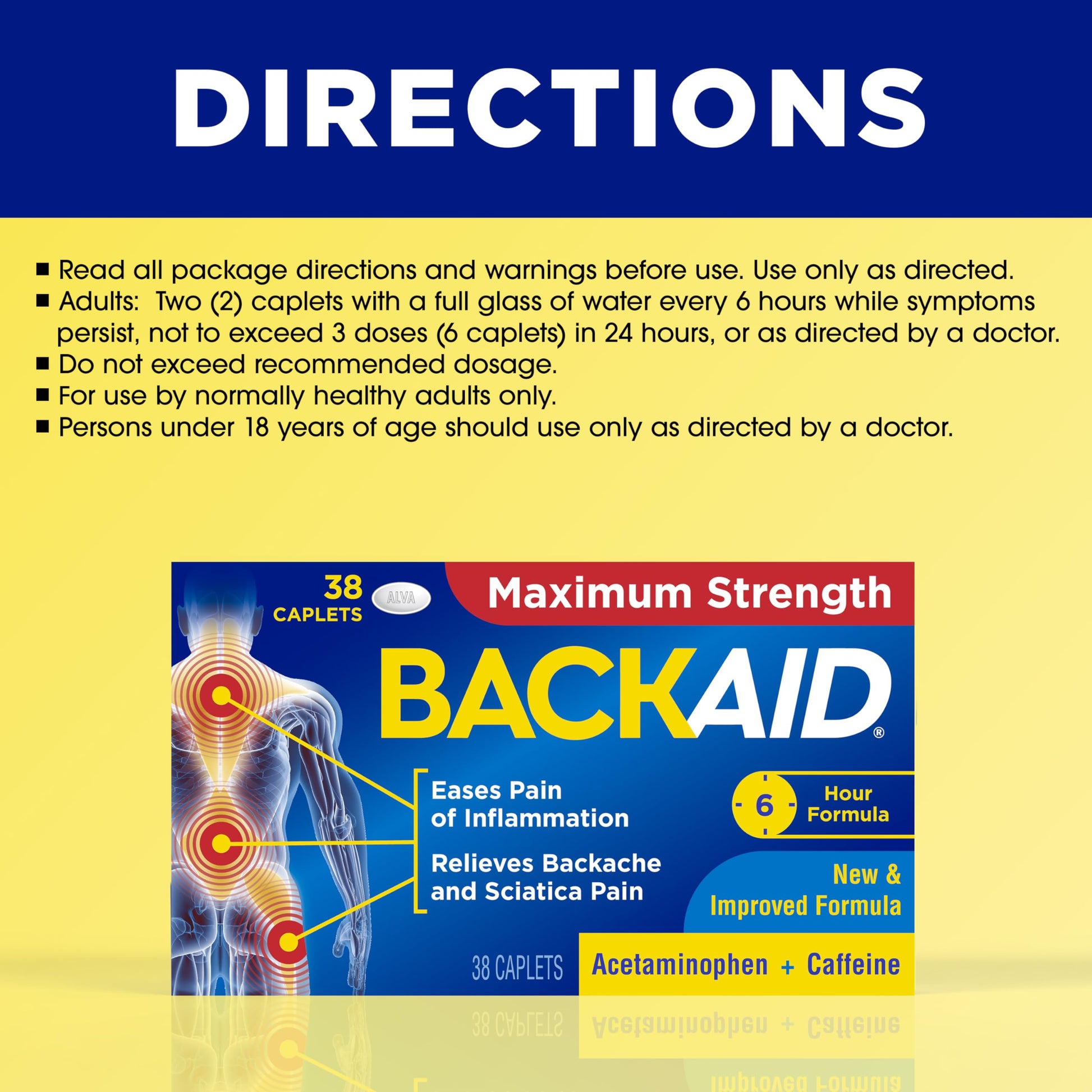 Backaid Maximum Strength Aspirin-Free Pain Relief from Backache, Sciatica and Leg Pain, Powerful Combination, Long-Lasting 6 Hour Formula, 38 Count Backaid buy supplements canada