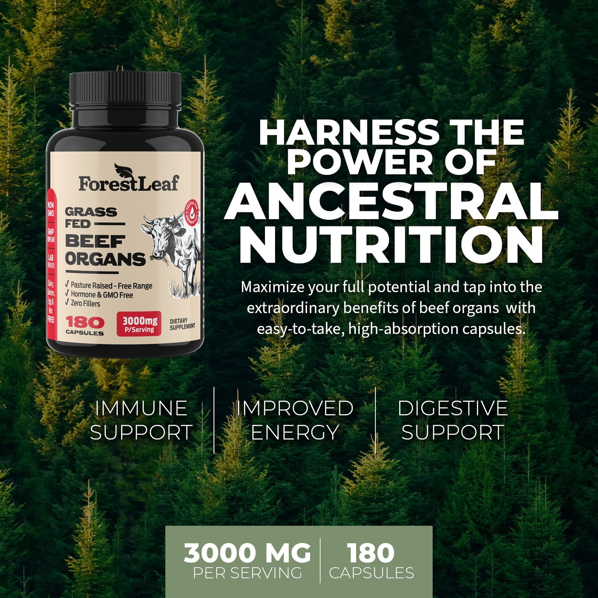 ForestLeaf Beef Organ Supplement - Grass Fed & Pasture Raised - Total Body Wellness & Performance, Organ Complex with 3000mg of Desiccated Beef Liver, ForestLeaf buy supplements canada