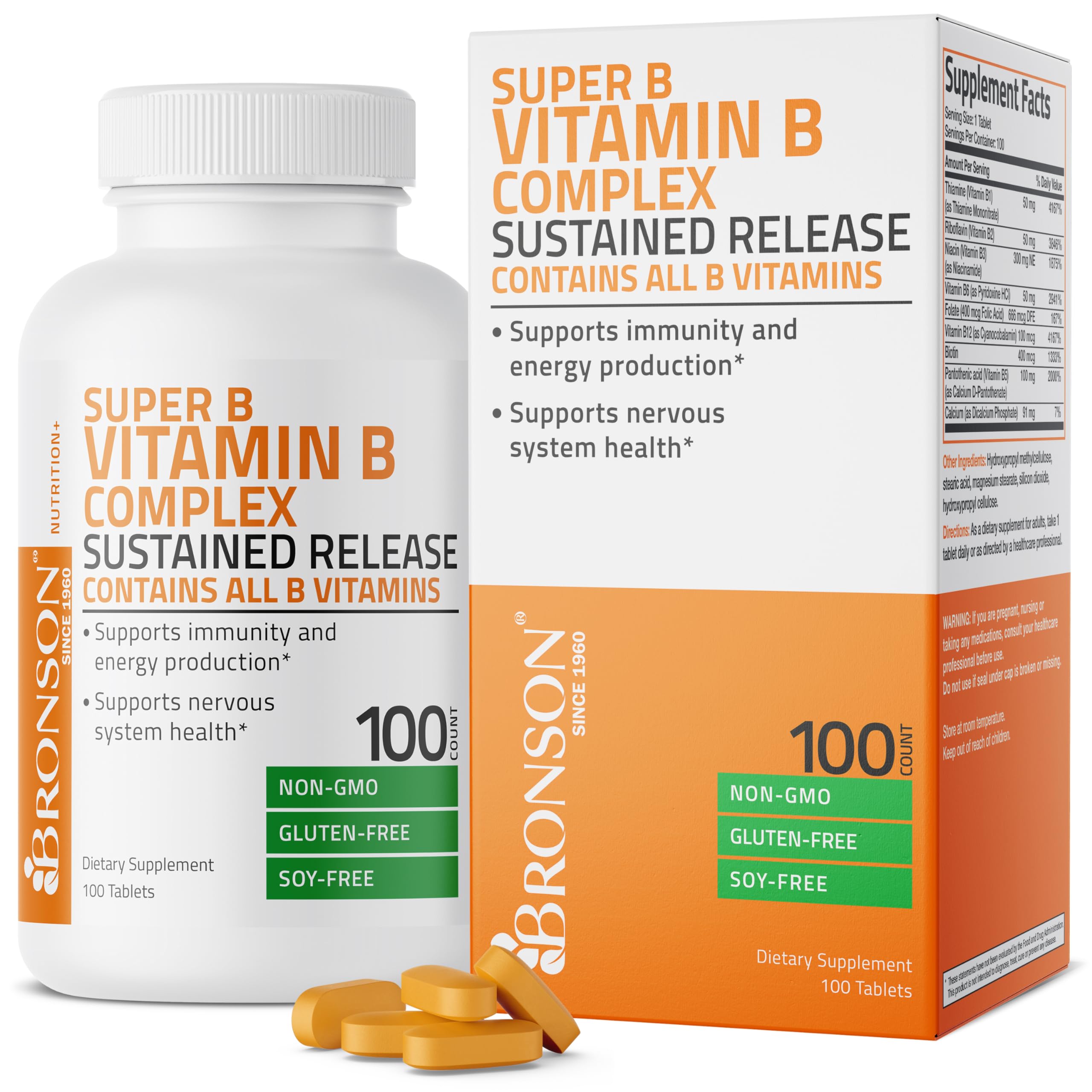 Bronson Super B Vitamin B Complex Sustained Slow Release Vitamin B1, B2, B3, B6, B9 Bronson buy supplements canada