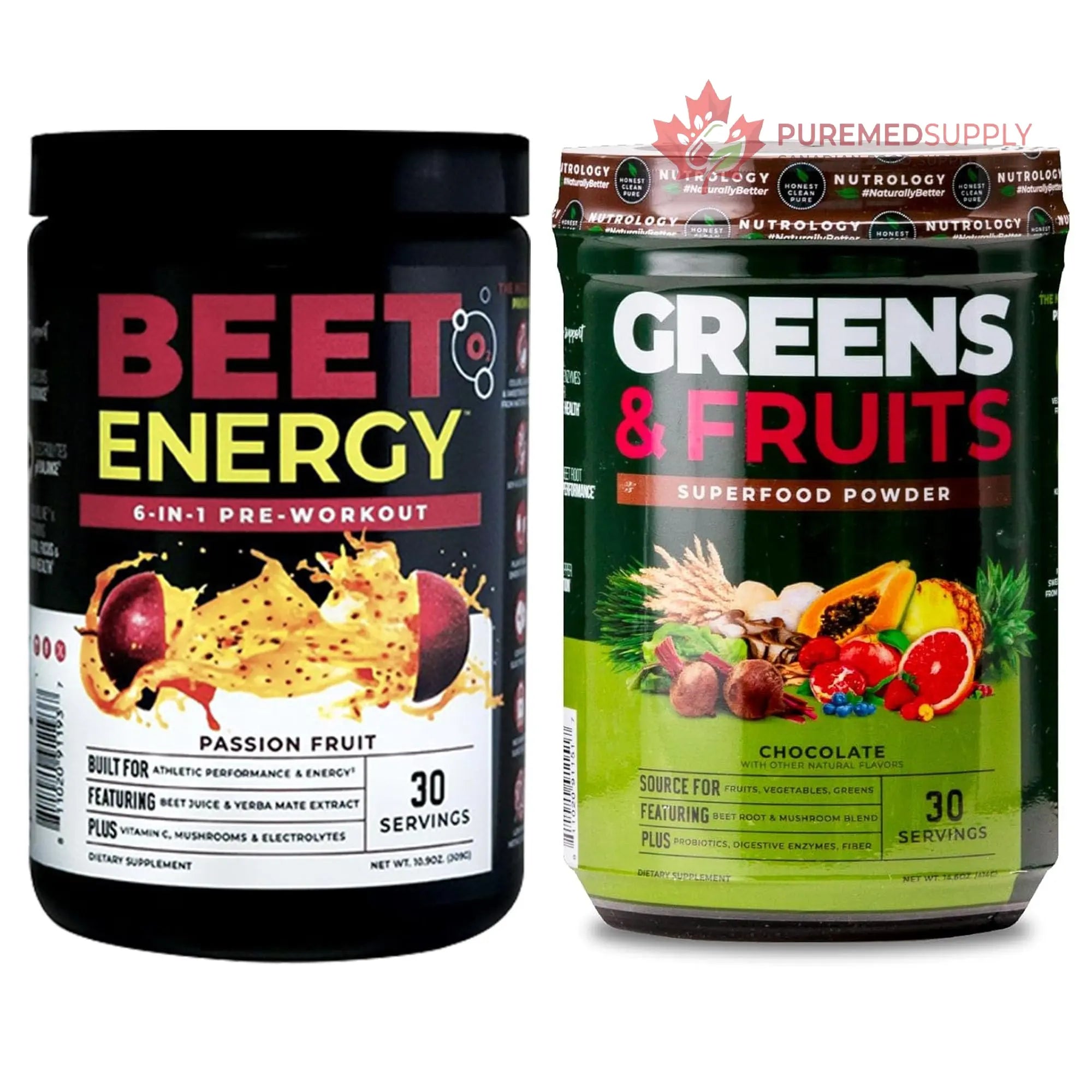 Nutrology Greens & Fruits Powder-Naturally Sourced Superfood, Chocolate (30 Servings) Beet Natural O2, Pre Workout Powder, Passion Fruit Flavor (30 Servings) Nutrology buy supplements canada