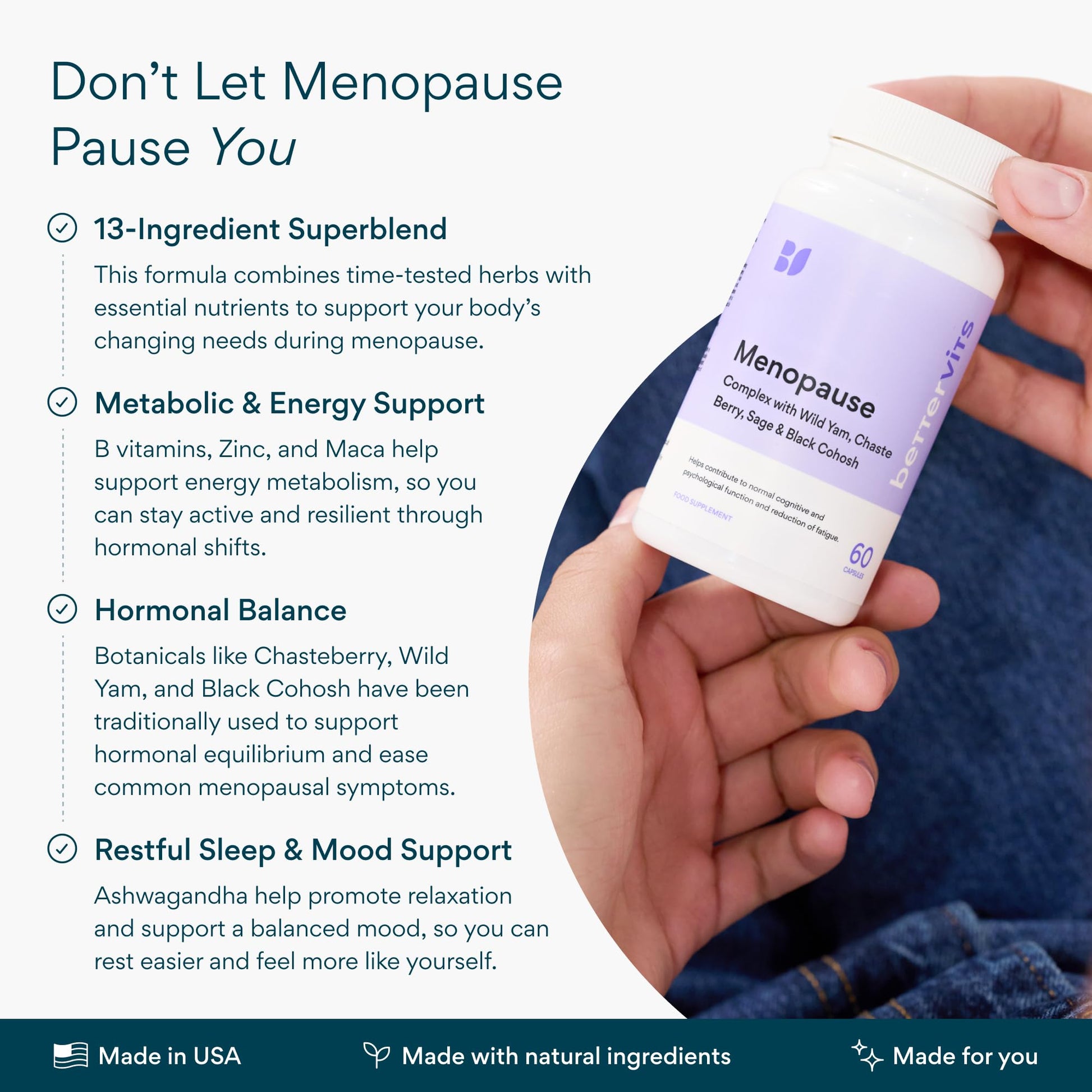 Bettervits Menopause Supplements for Women with Ashwagandha and Zinc | Hormone Balance Support with Vitamins D3 B6 B12 for Hot Flashes | Perimenopause Supplements for Monthly Wellness - 60 Capsules Bettervits buy supplements canada