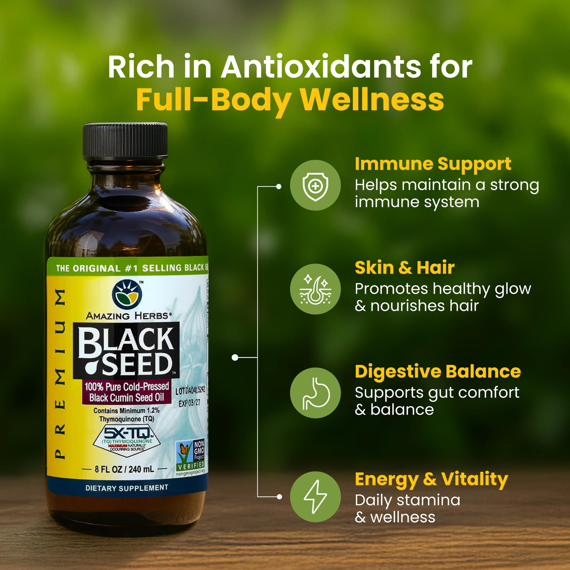 Amazing Herbs Premium Liquid Black Seed Oil - Cold Pressed with Nigella & Sativa, Aids in Digestive Health, Omegas 3 6 & 9, Immune Support, Brain Function Amazing Herbs buy supplements canada