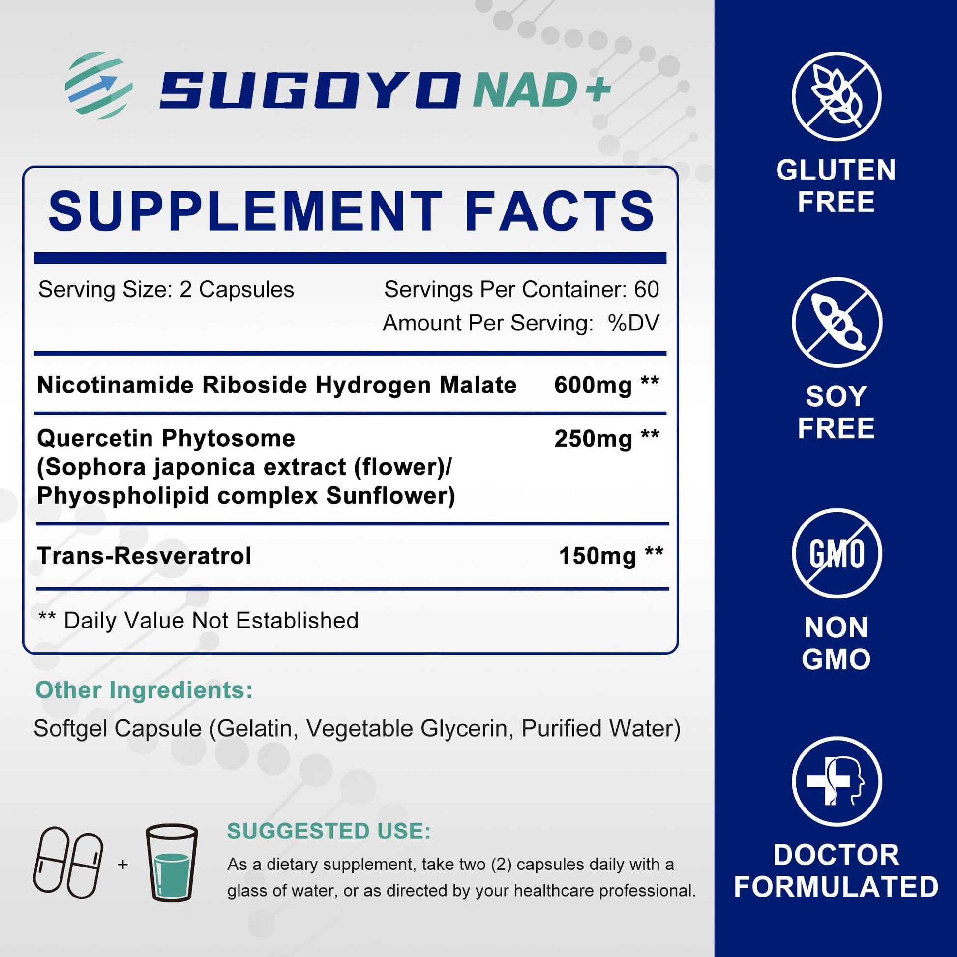 SUGOYO NAD+ Supplement 1000mg Liposomal Nicotinamide Riboside Enhanced with Resveratrol & Quercetin, Anti-Aging & Energy Boost, NMN Alternative, NAD Supplement for Women & Men (60 Count (Pack of 1)) SUGOYO buy supplements canada