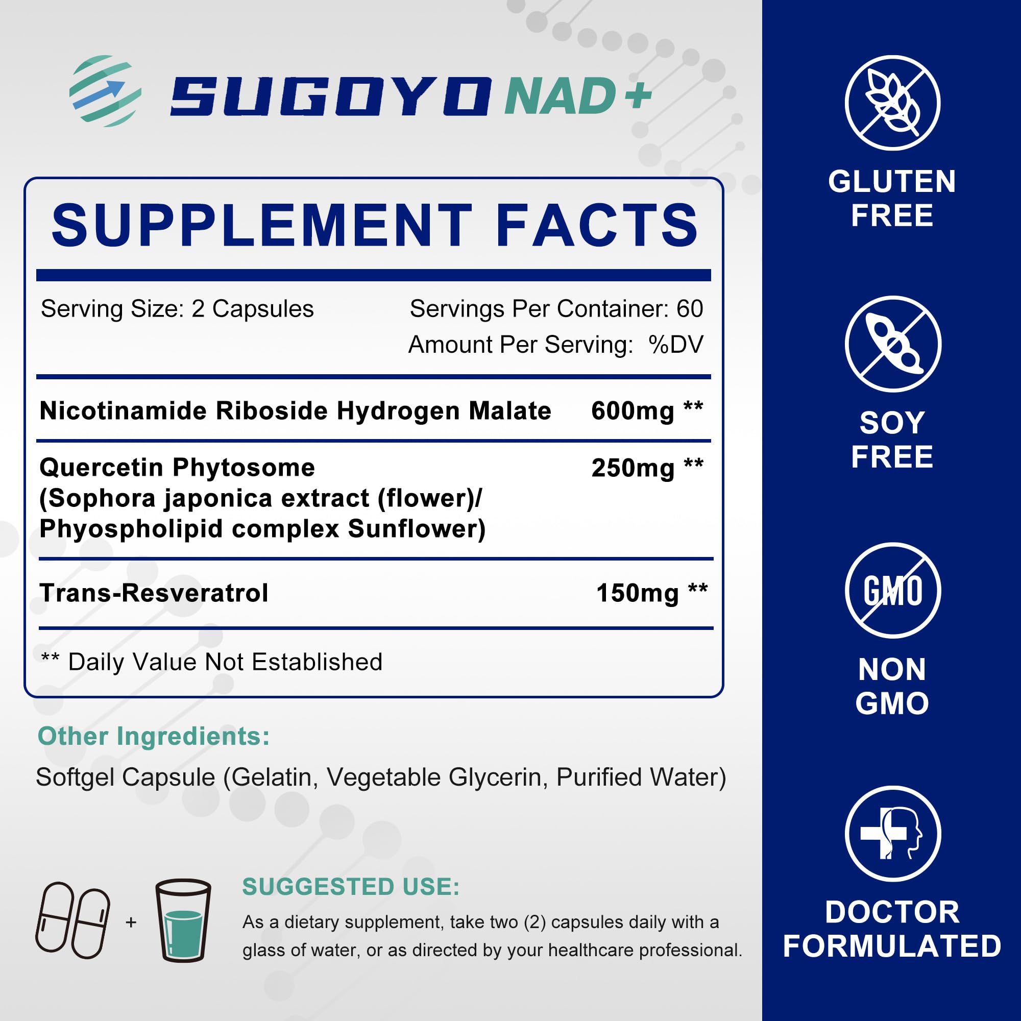 SUGOYO NAD+ Supplement 1000mg Liposomal Nicotinamide Riboside Enhanced with Resveratrol & Quercetin, Anti-Aging & Energy Boost, NMN Alternative, NAD Supplement for Women & Men (60 Count (Pack of 1)) SUGOYO buy supplements canada