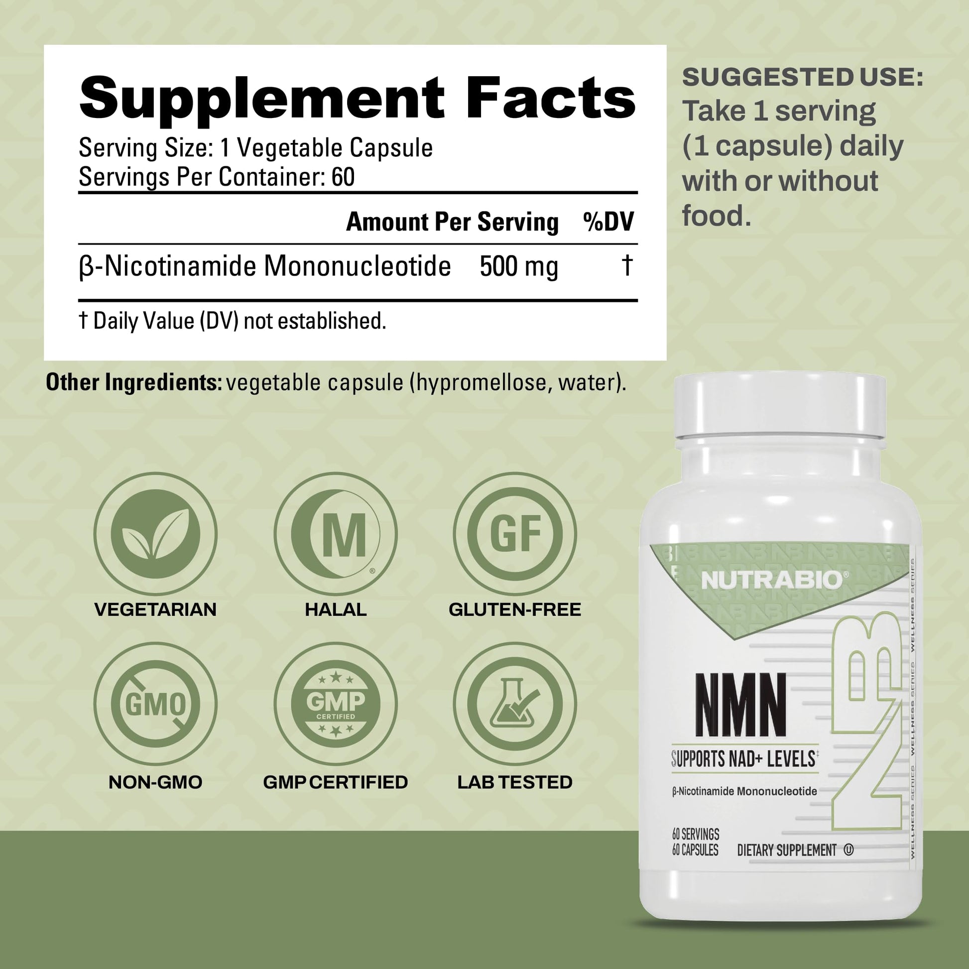 NutraBio NMN - NAD Supplement, Longevity Support, Boost NAD Levels, Increase Cellular Energy, Brain Health, Healthy Aging- 60 Servings- 60 Capsules NutraBio buy supplements canada
