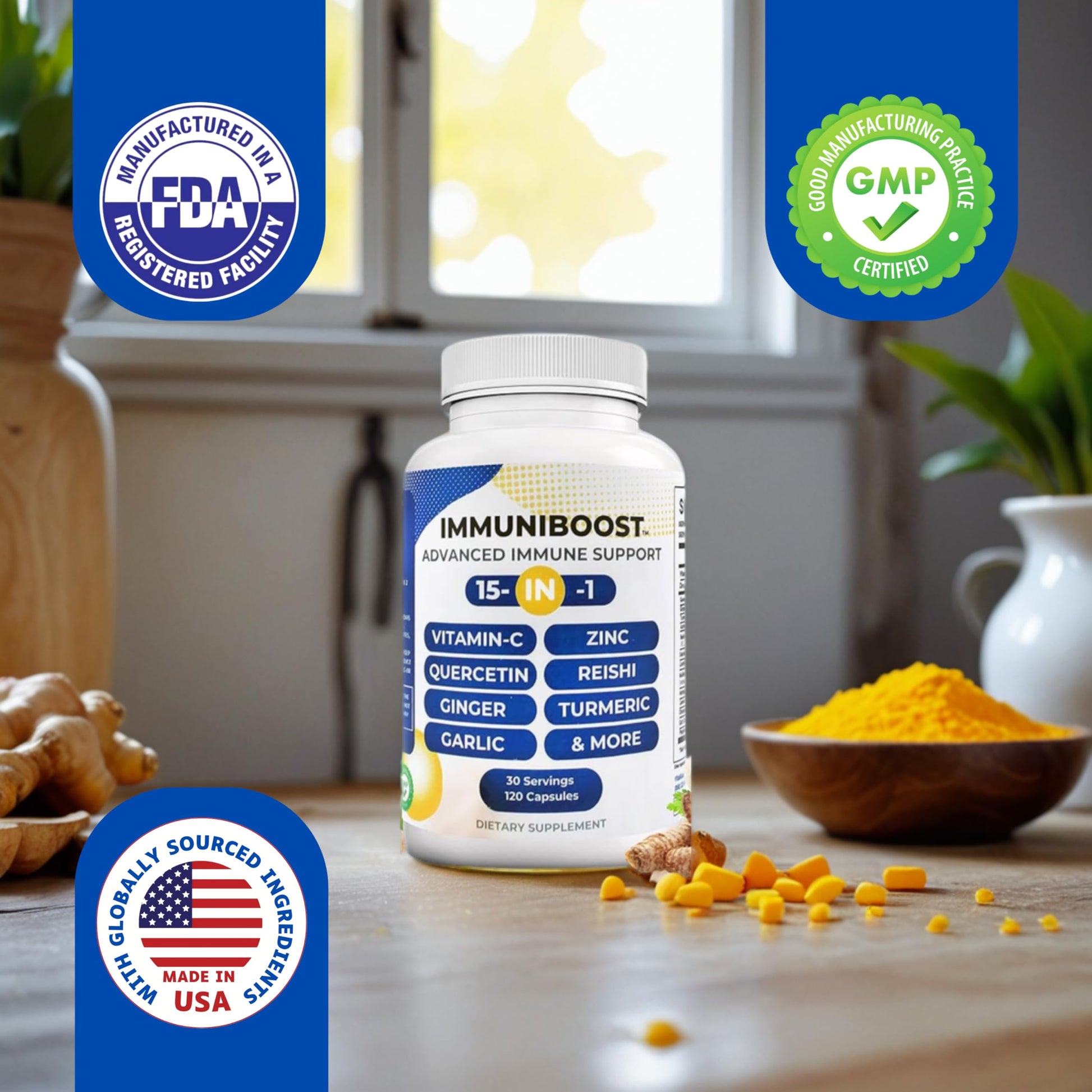 15 in 1 Immune Support Supplement 120 Capsules with Powerful Blend of Turmeric, Ginger, Vitamin C and Zinc Immune Booster for Adults ImmuniBoost buy supplements canada