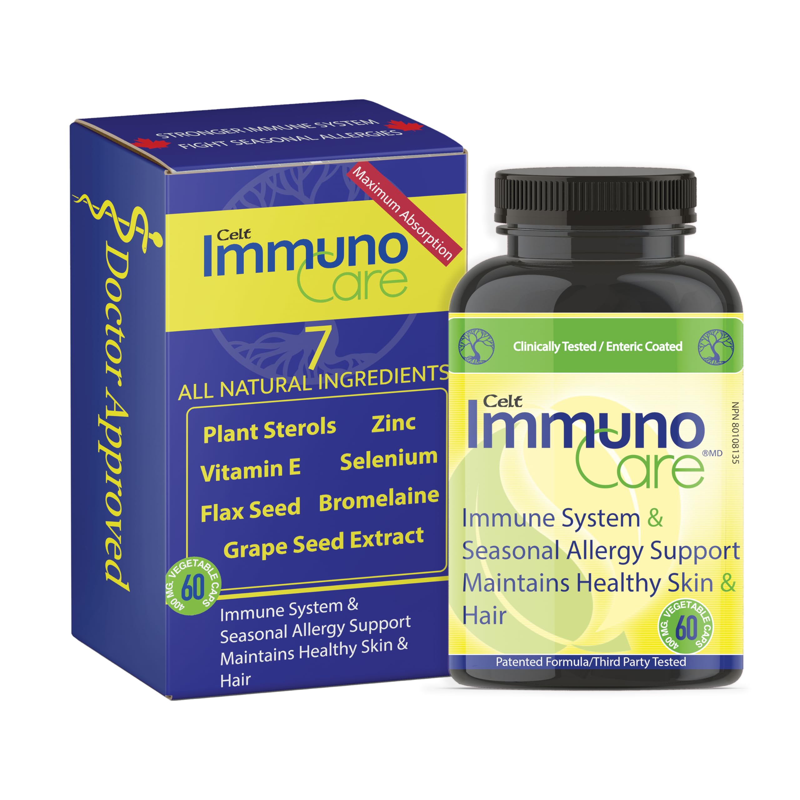 Celt Immunocare 60 v-caps - Potent Seasonal Allergy Blend - Adult Immunity Support - Cholesterol Modulator - Plant Sterols Ultra Strength - 7 Key Immunity Enhancing Ingredients Celt Immuno-Care buy supplements canada
