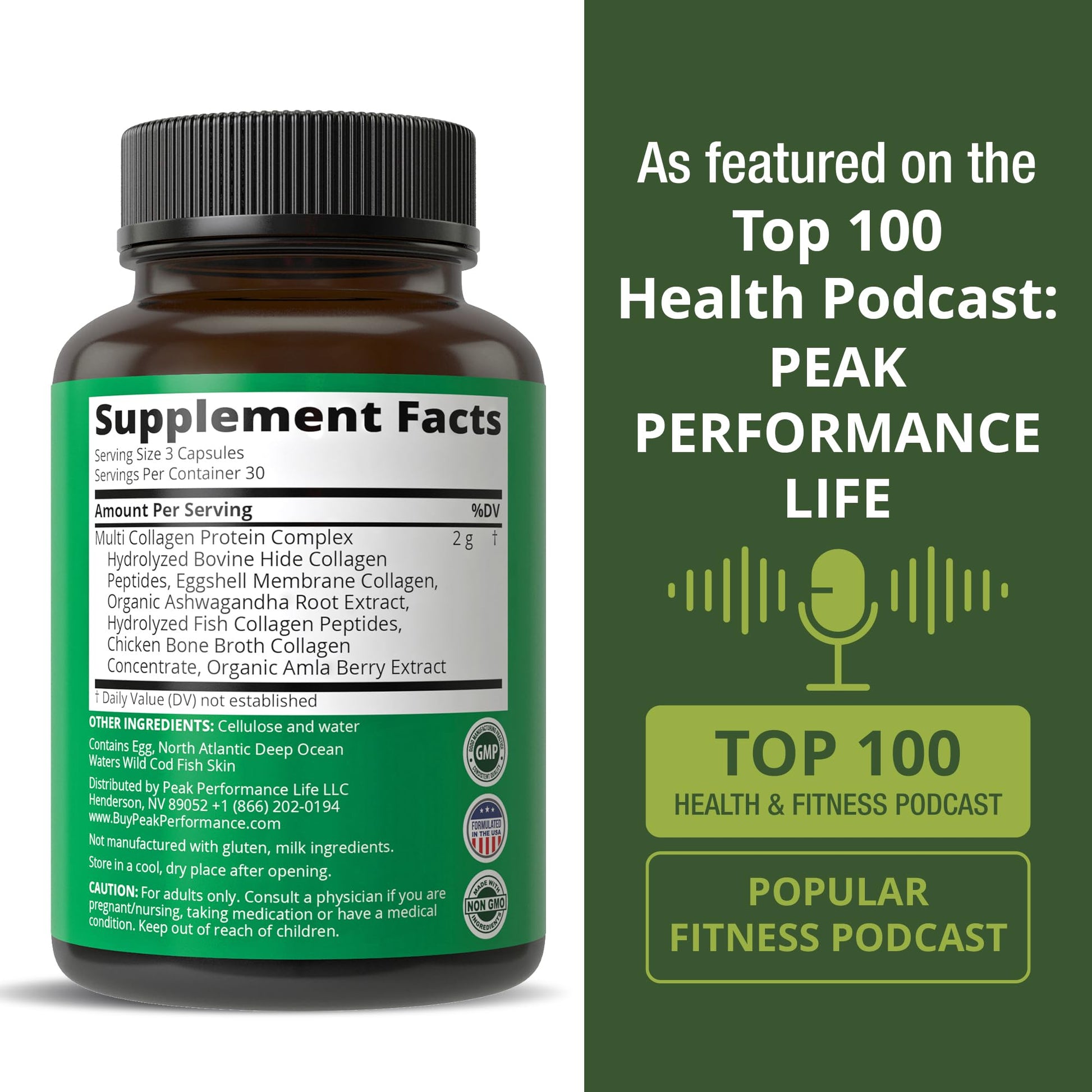 Peak Performance All 5 Multi-Collagen Capsules - 90 Pills of Grass Fed Peptides Protein - Supplement with All 5 Collagen Types I, II, III,V, X from Beef, Fish, Eggshell, and Chicken Bone Broth Peak Performance buy supplements canada