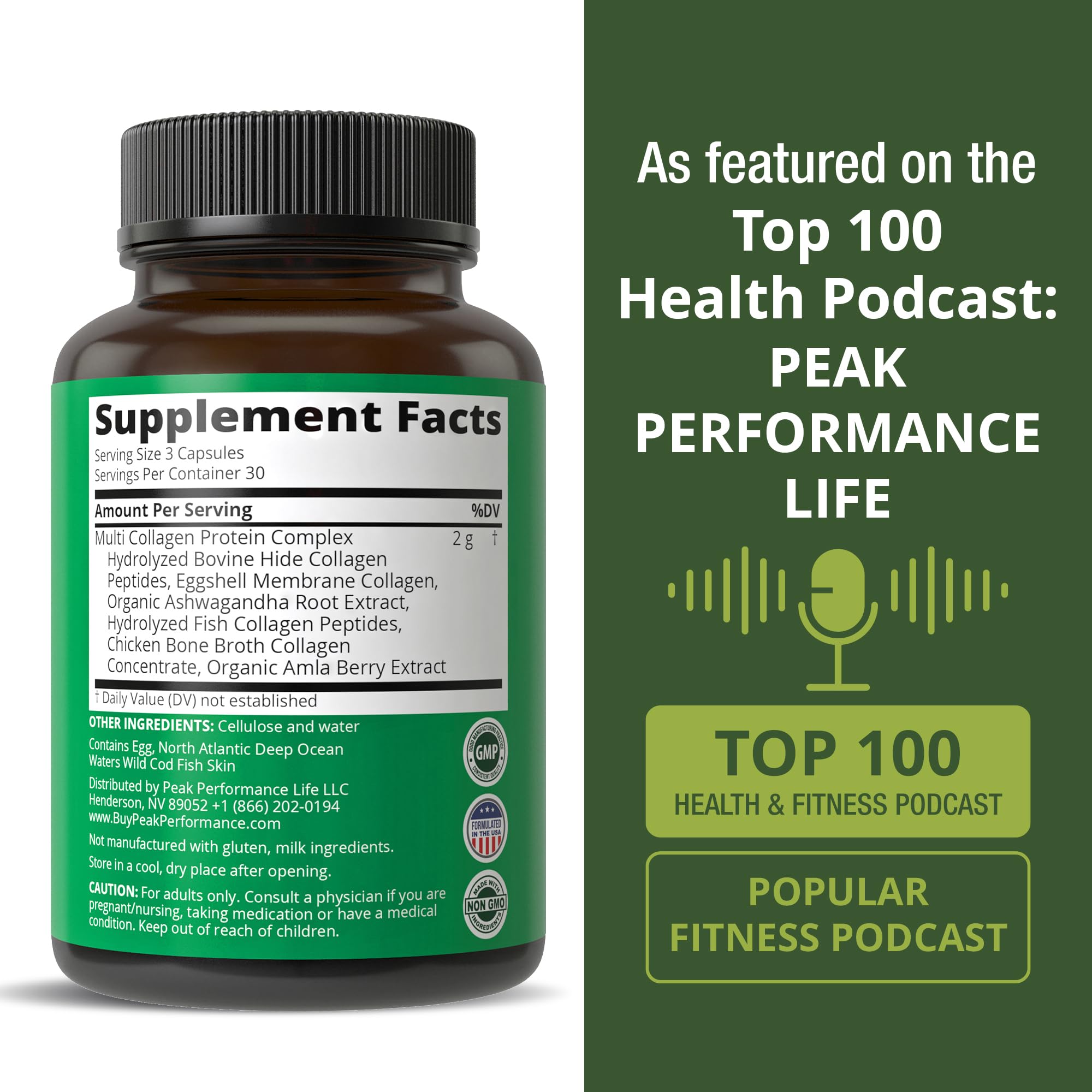 Peak Performance All 5 Multi-Collagen Capsules - 90 Pills of Grass Fed Peptides Protein - Supplement with All 5 Collagen Types I, II, III,V, X from Beef, Fish, Eggshell, and Chicken Bone Broth Peak Performance buy supplements canada
