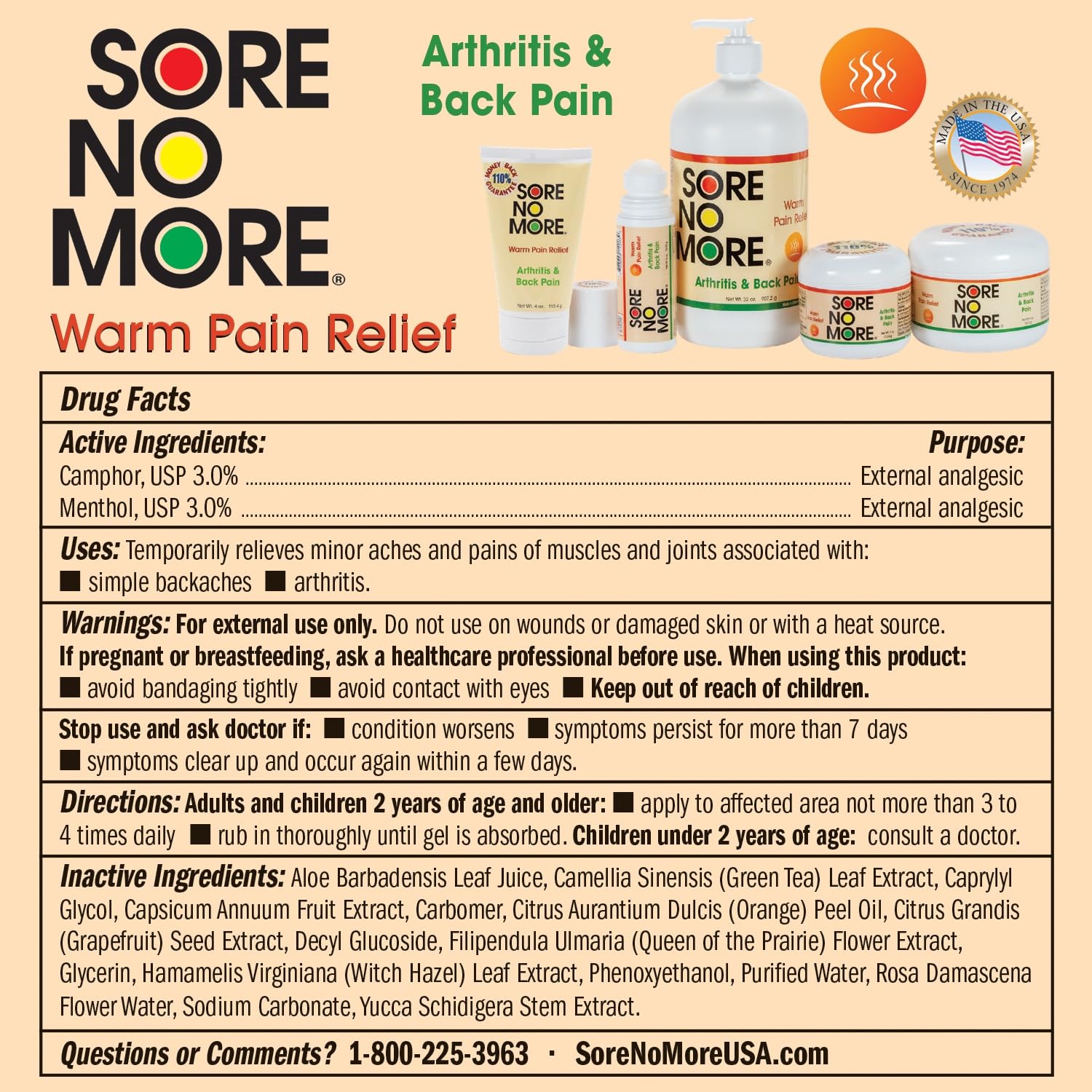 Sore No More Warm Arthritis Pain Relief Cream – Targeted Reliever for Back, Neck, Hands & Feet – Soothing & Fast-Acting Formula for Aches and Pains – Non-Greasy with Orange Aroma – 4 oz Sore No More buy supplements canada