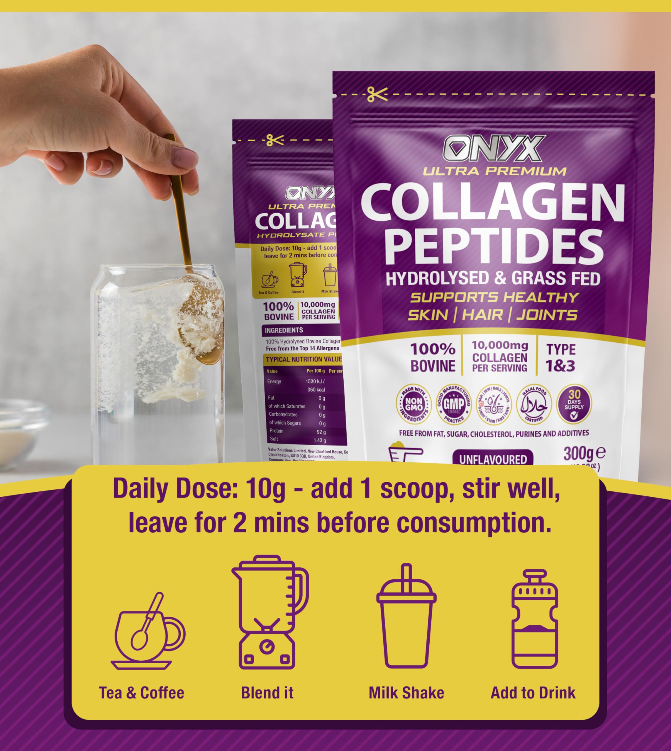 Collagen Powder 600g - 60 Servings - Collagen Peptides Supplement with High ONYX INGREDIENTS 101 buy supplements canada