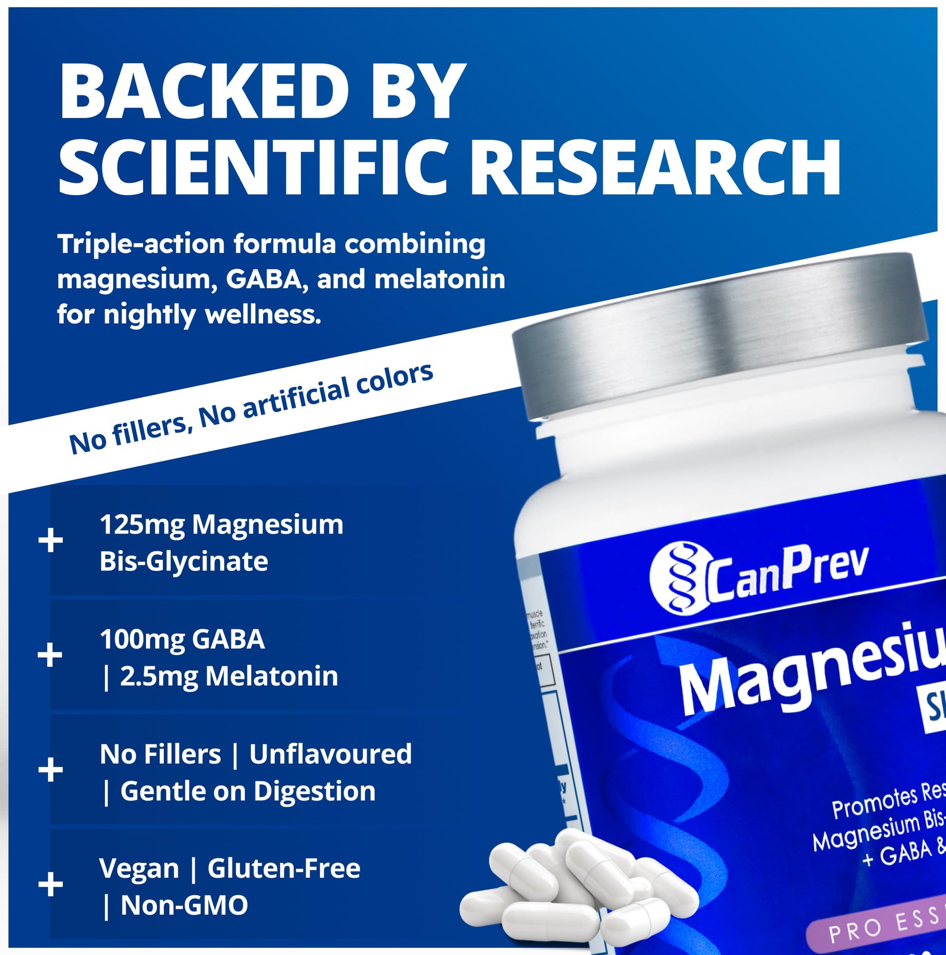 CanPrev Magnesium Bisglycinate Chelated + GABA & Melatonin, 120 Veg Caps, 120-Day Supply, Support Restful Night, Muscle Function, Promote Relaxation & Balanced Sleep-Wake Cycle, Vegan, No GMO & Gluten CanPrev buy supplements canada